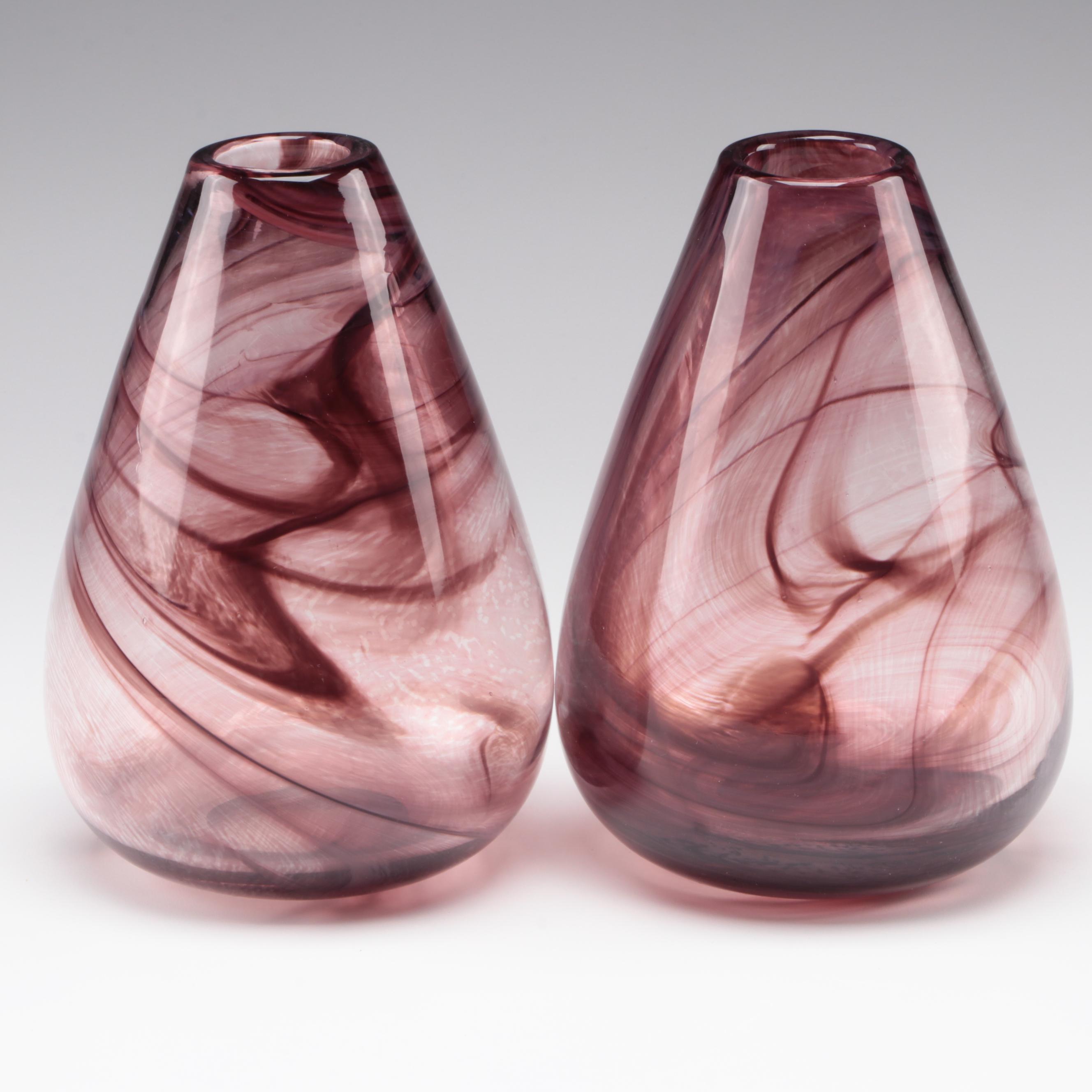 Blown Glass Amethyst Cylinder and Teardrop Vases