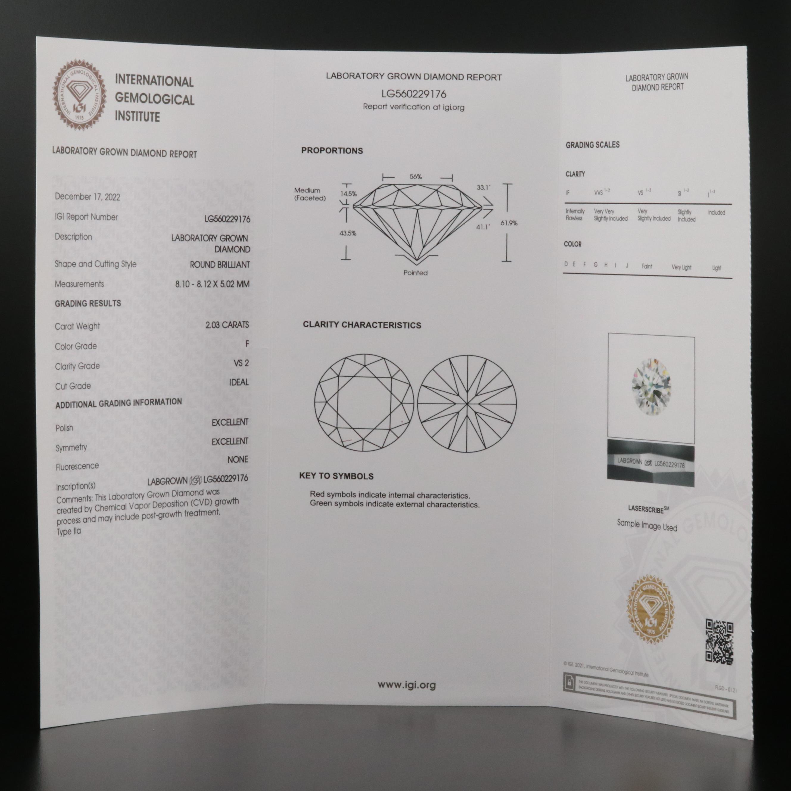 Loose 2.03 CT Lab Grown Diamond with IGI Report