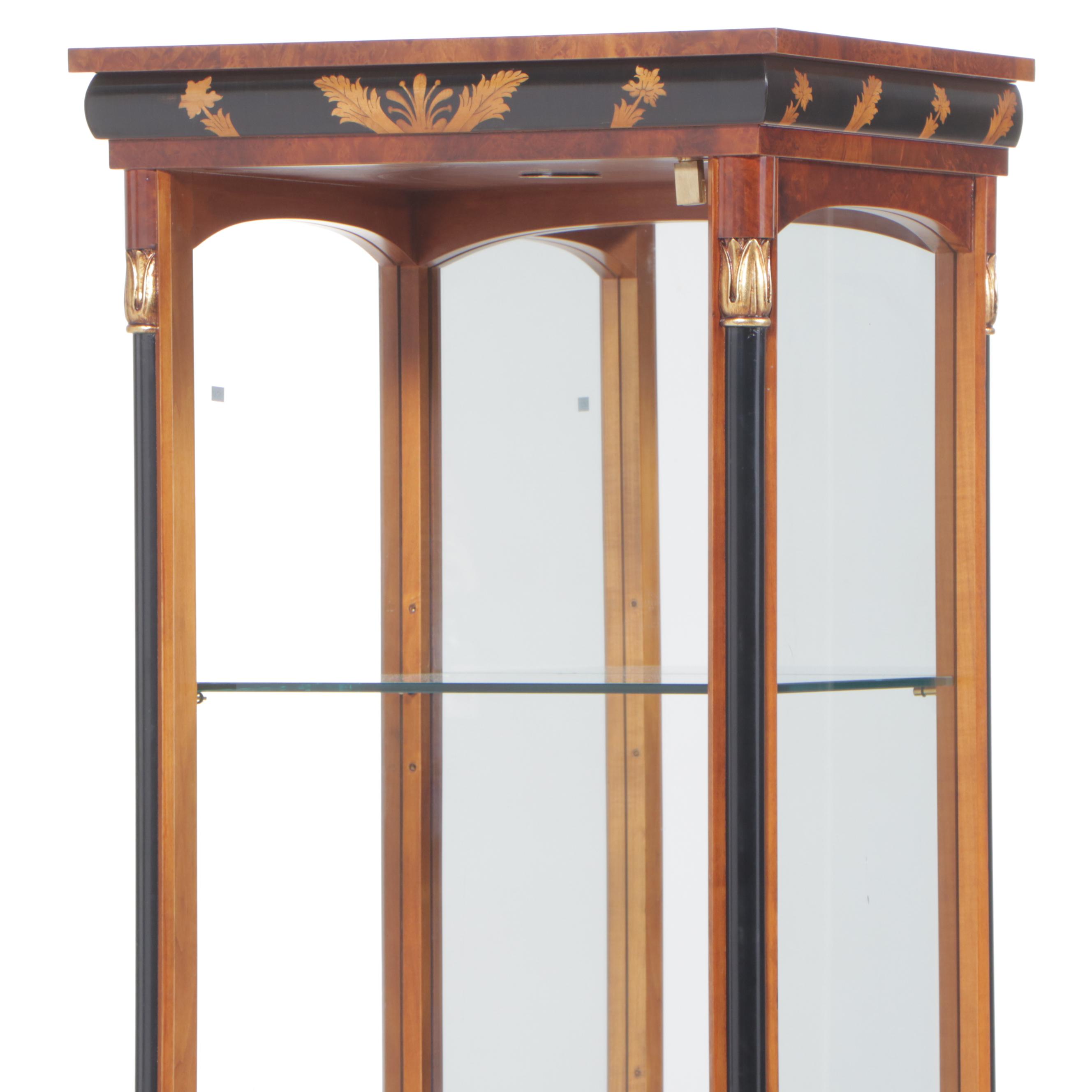Empire Style Fruitwood-Stained, Gilt-Decorated, and Parcel-Ebonized Vitrine