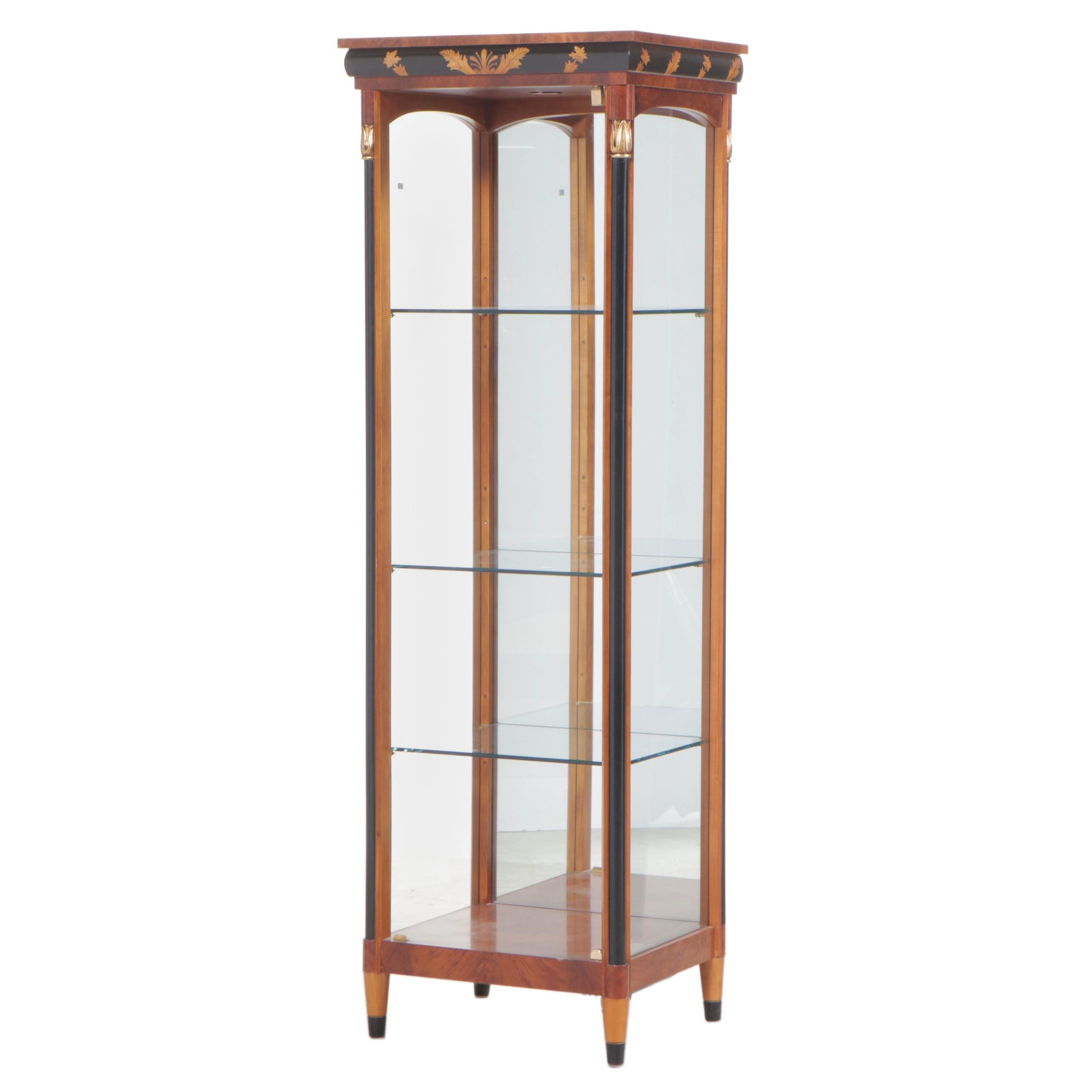 Empire Style Fruitwood-Stained, Gilt-Decorated, and Parcel-Ebonized Vitrine