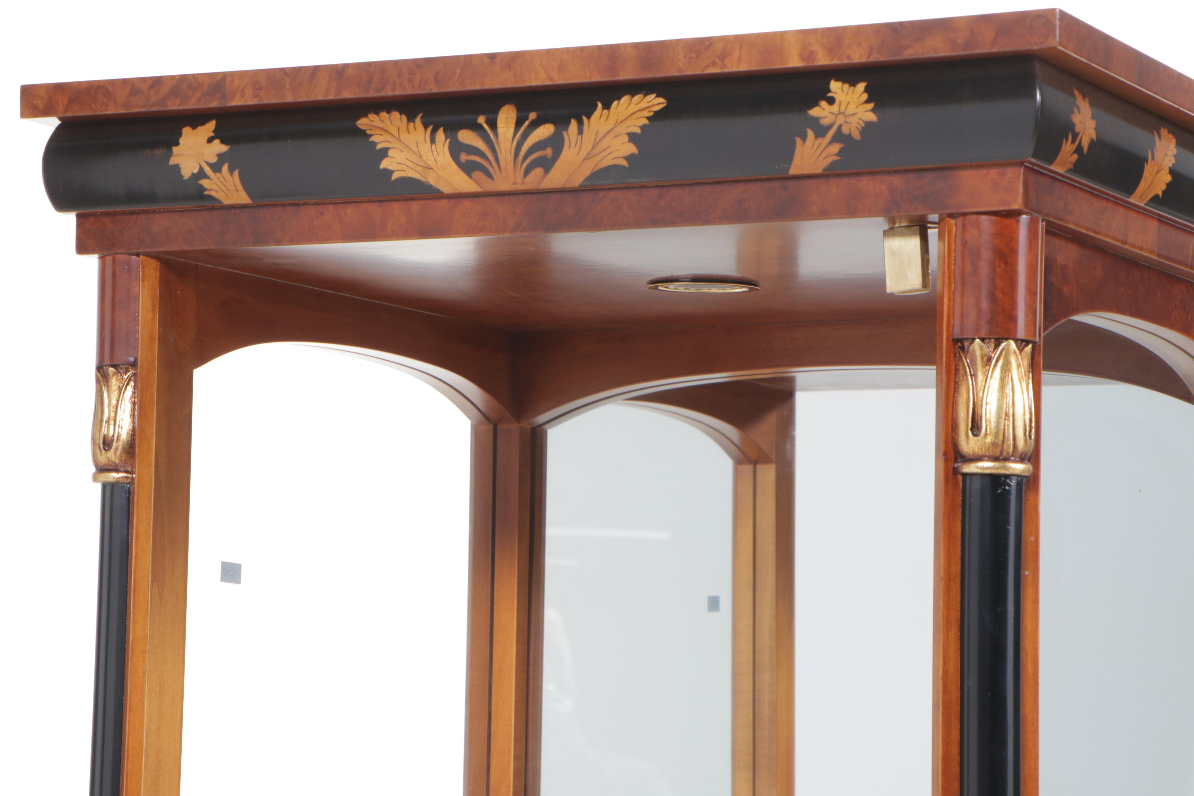 Empire Style Fruitwood-Stained, Gilt-Decorated, and Parcel-Ebonized Vitrine
