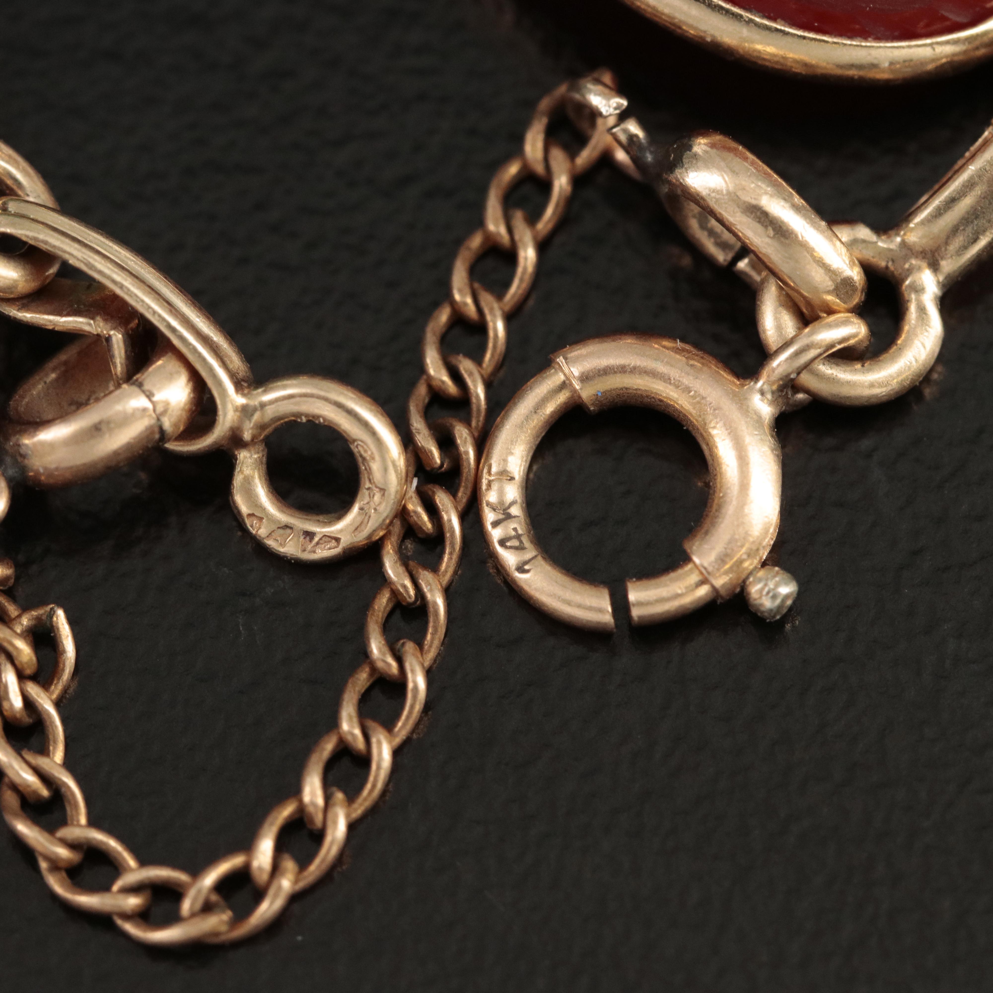 14K Tiger's Eye, Agate, Bloodstone, Chalcedony and Carnelian Scarab Necklace