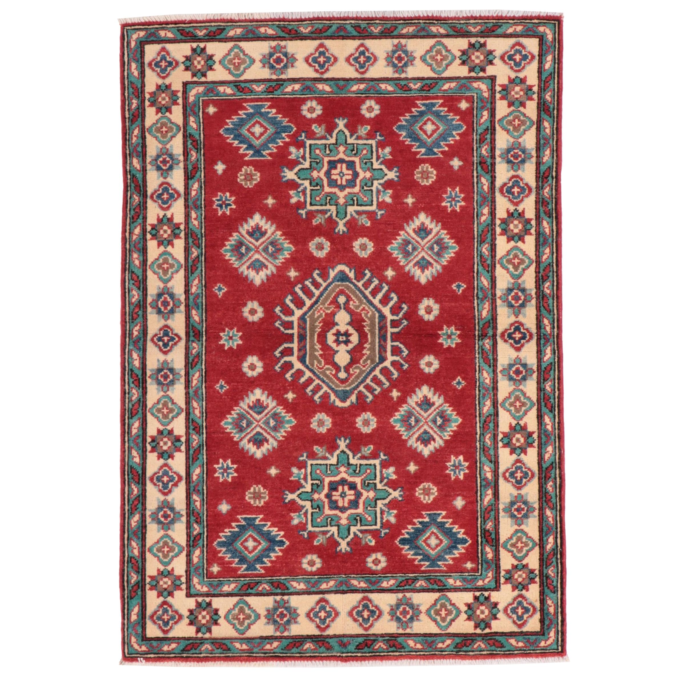 3'4 x 5' Hand-Knotted Afghan Kazak-Style Area Rug