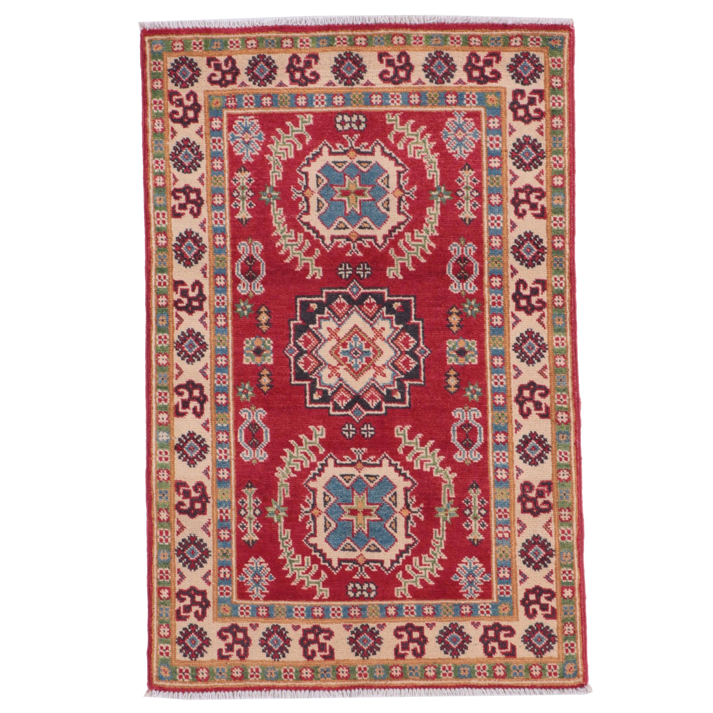 2'7 x 4' Hand-Knotted Pakistani Kazak-Style Accent Rug