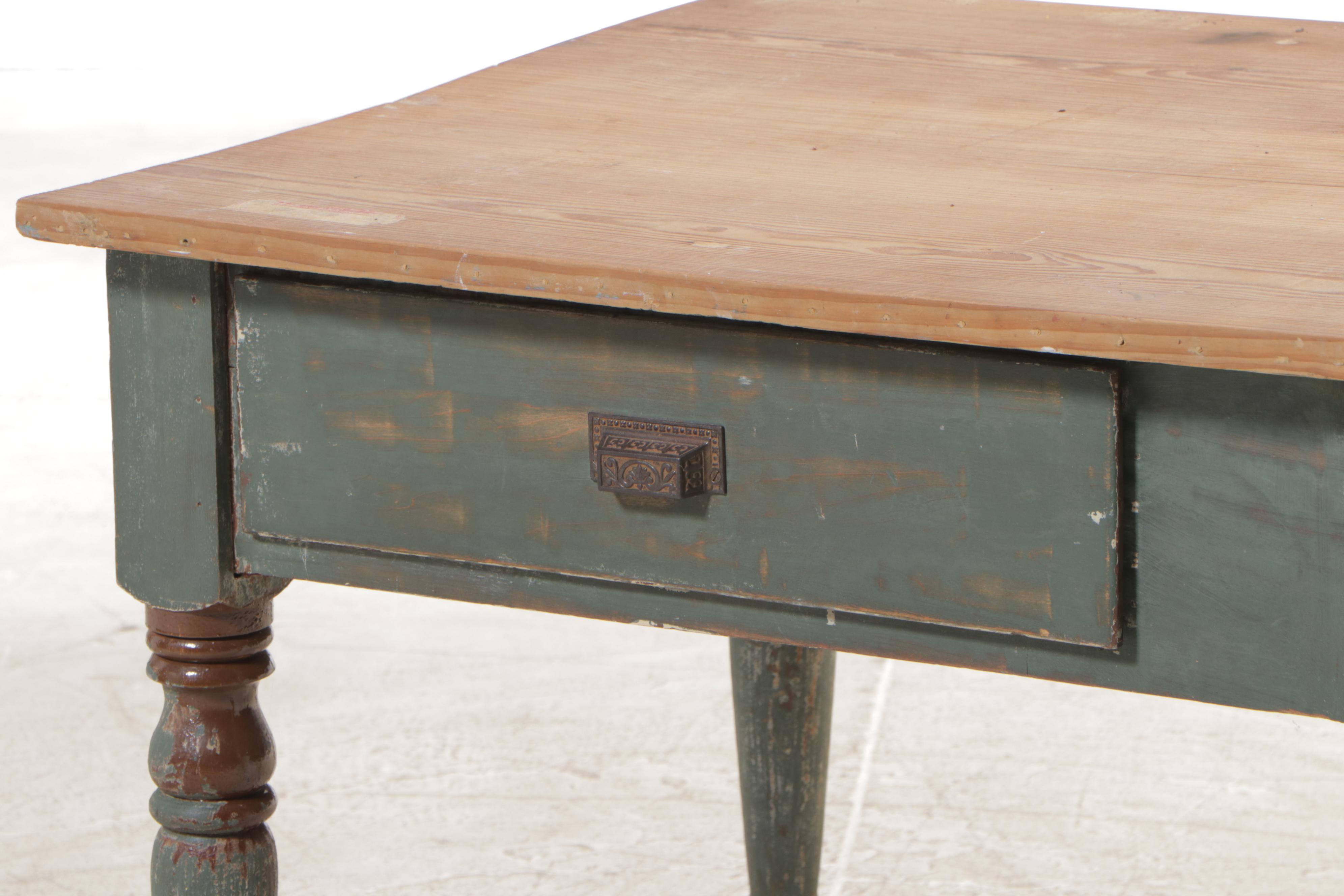 American Primitive Parcel-Painted Pine Single-Drawer Side Table