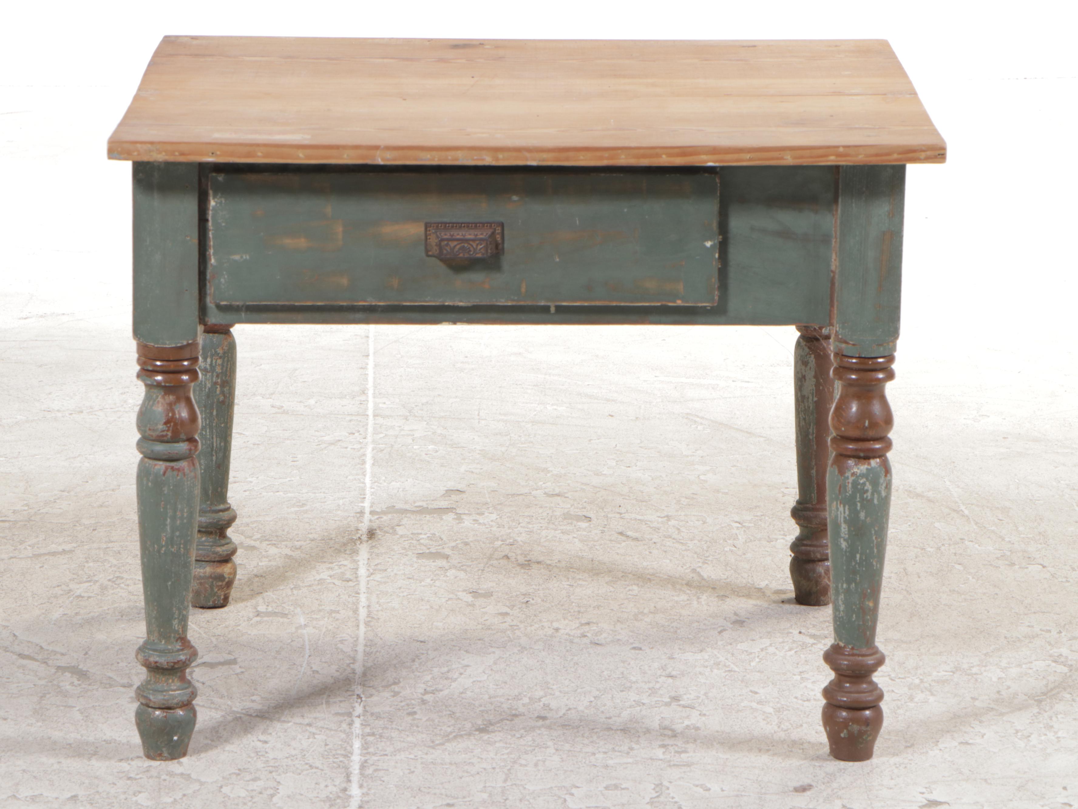 American Primitive Parcel-Painted Pine Single-Drawer Side Table