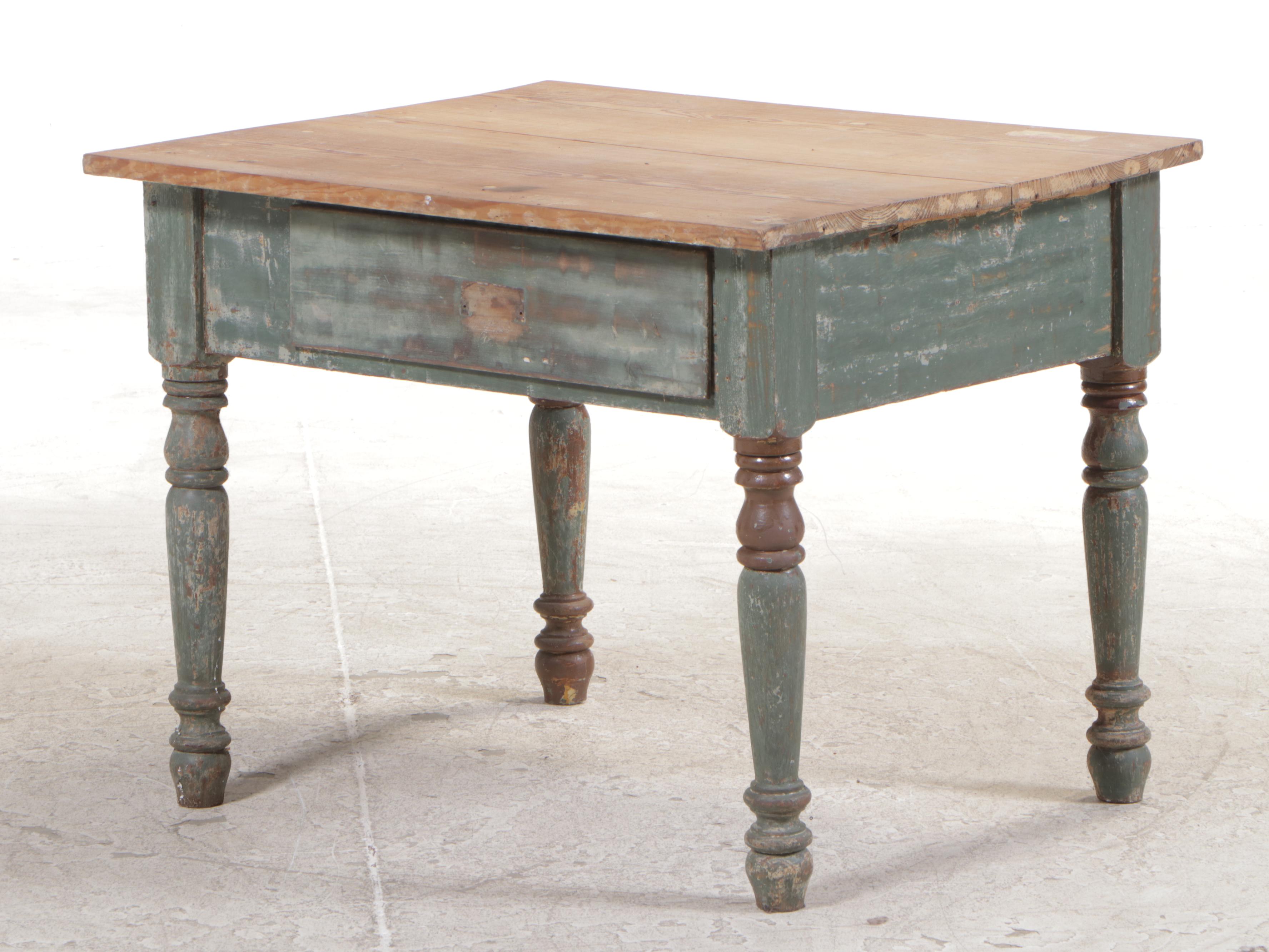 American Primitive Parcel-Painted Pine Single-Drawer Side Table