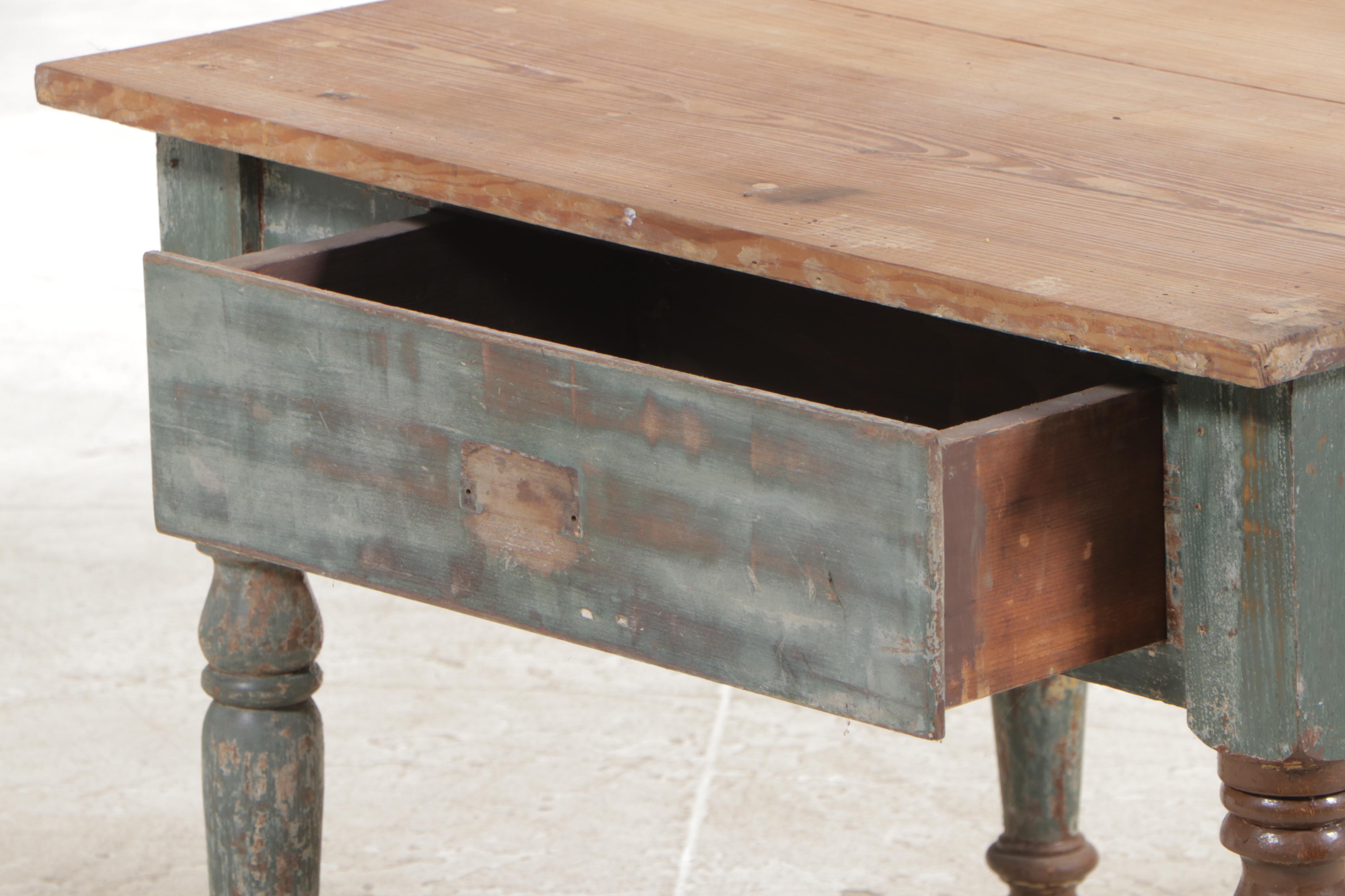 American Primitive Parcel-Painted Pine Single-Drawer Side Table