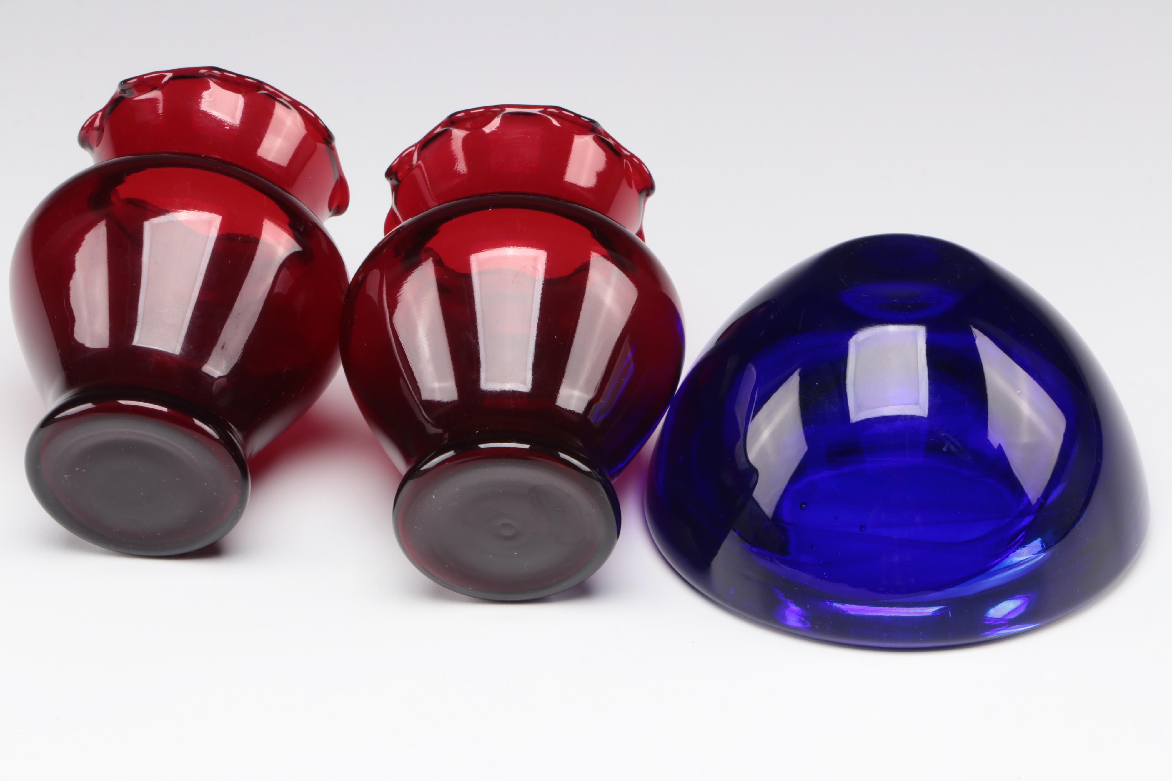 Kosta Boda and Imperial Glass Bowls with Ruffled Edge Vases