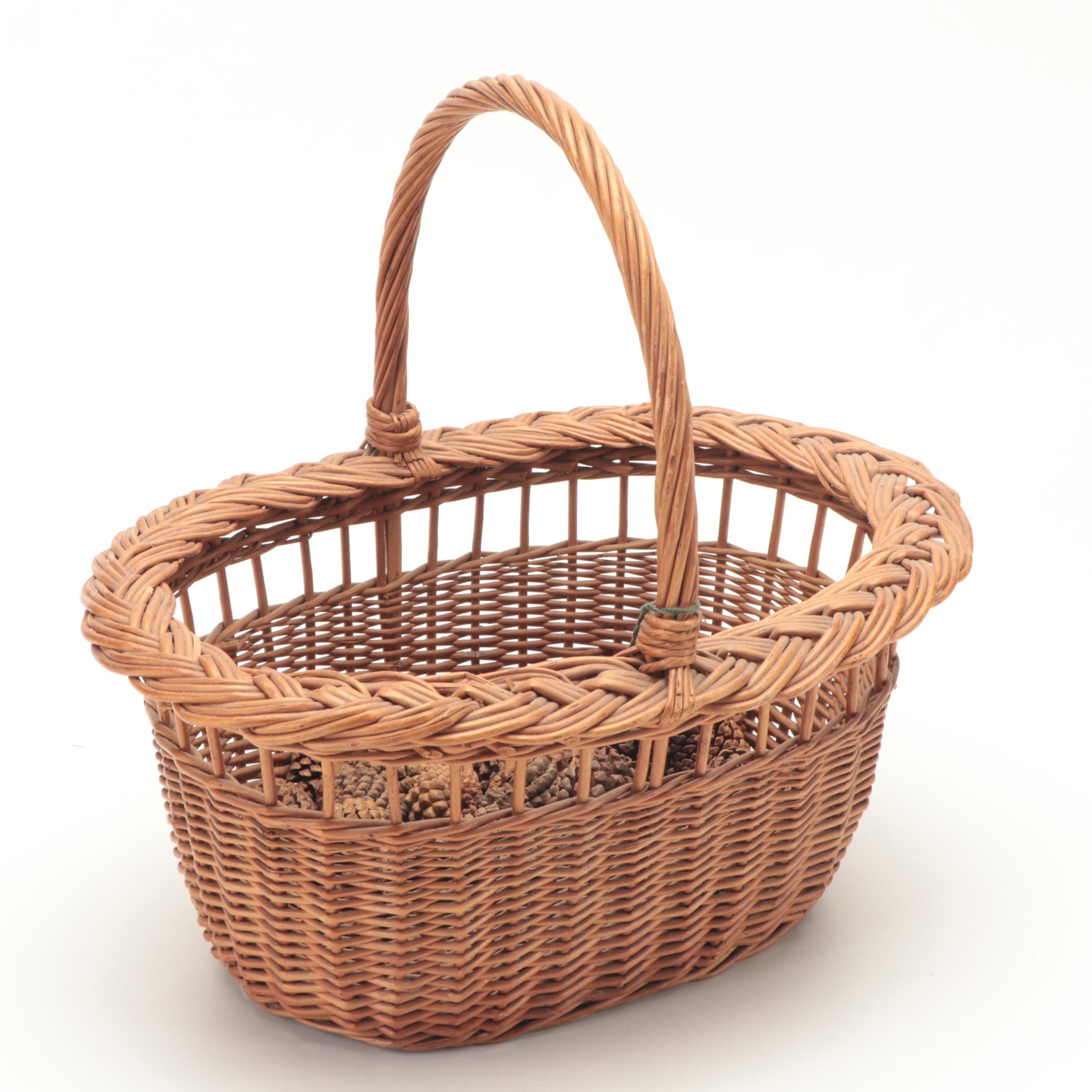 Wicker Sewing Box with Basket, Baby Carriage Toy and Embroidered Owl Pin Cushion