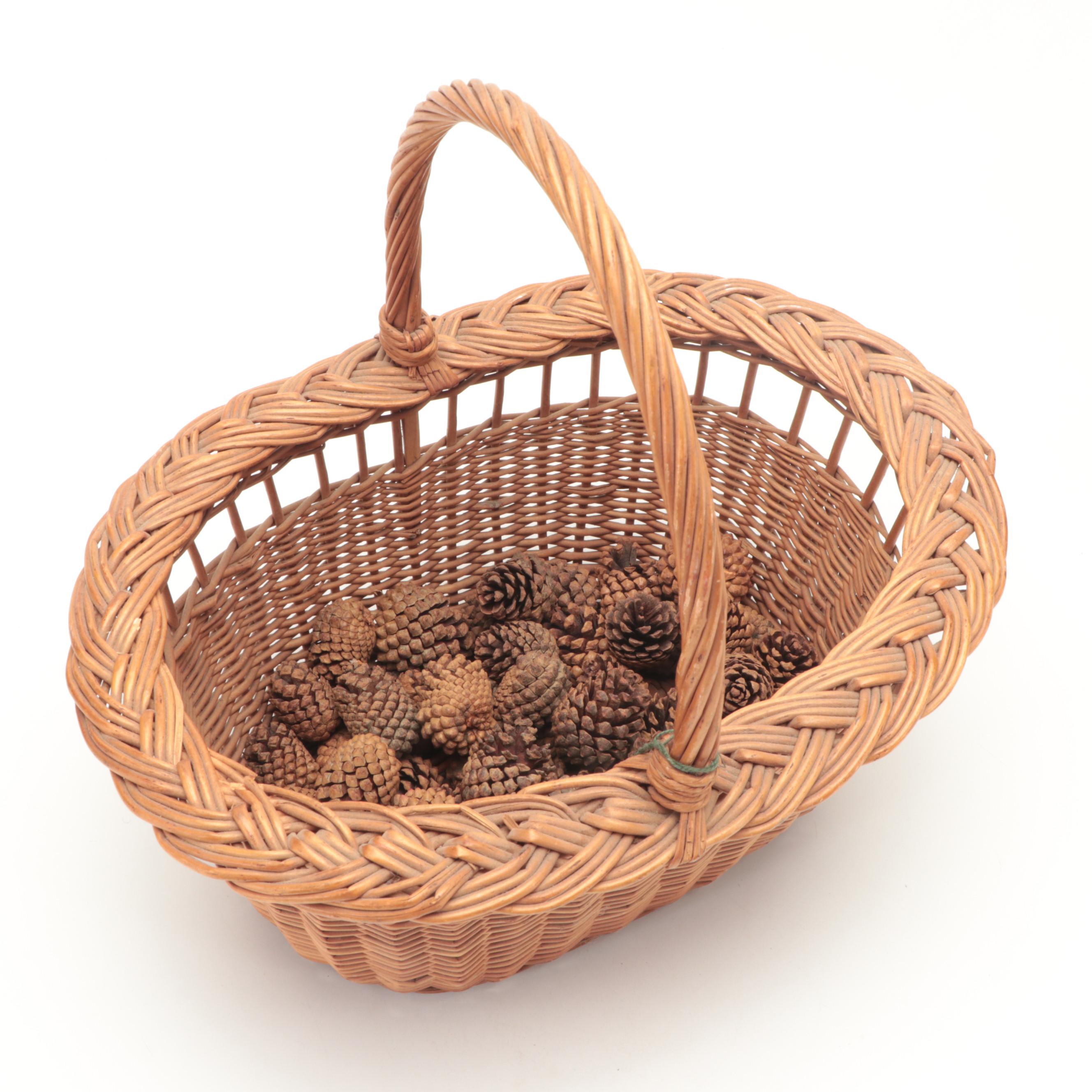 Wicker Sewing Box with Basket, Baby Carriage Toy and Embroidered Owl Pin Cushion