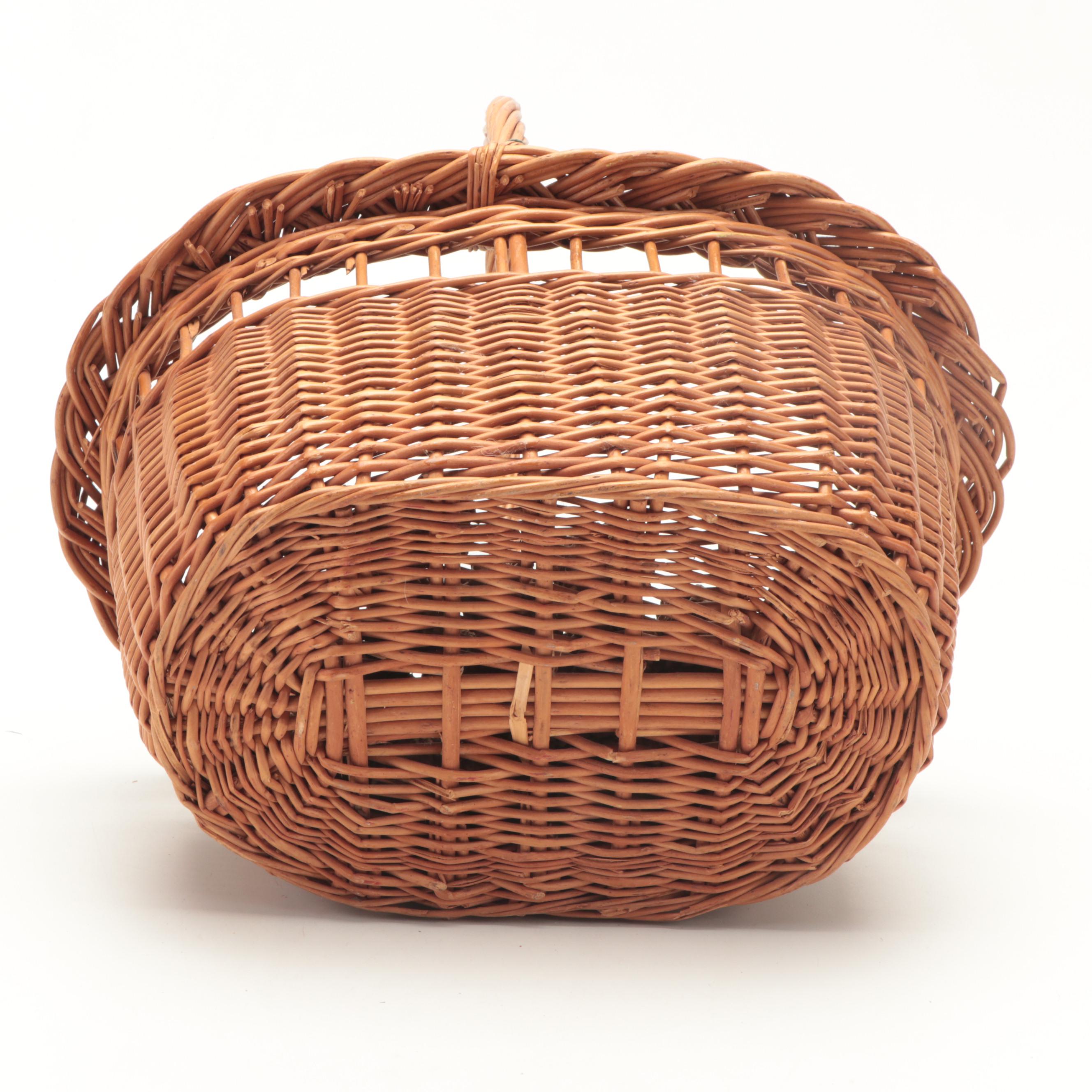 Wicker Sewing Box with Basket, Baby Carriage Toy and Embroidered Owl Pin Cushion