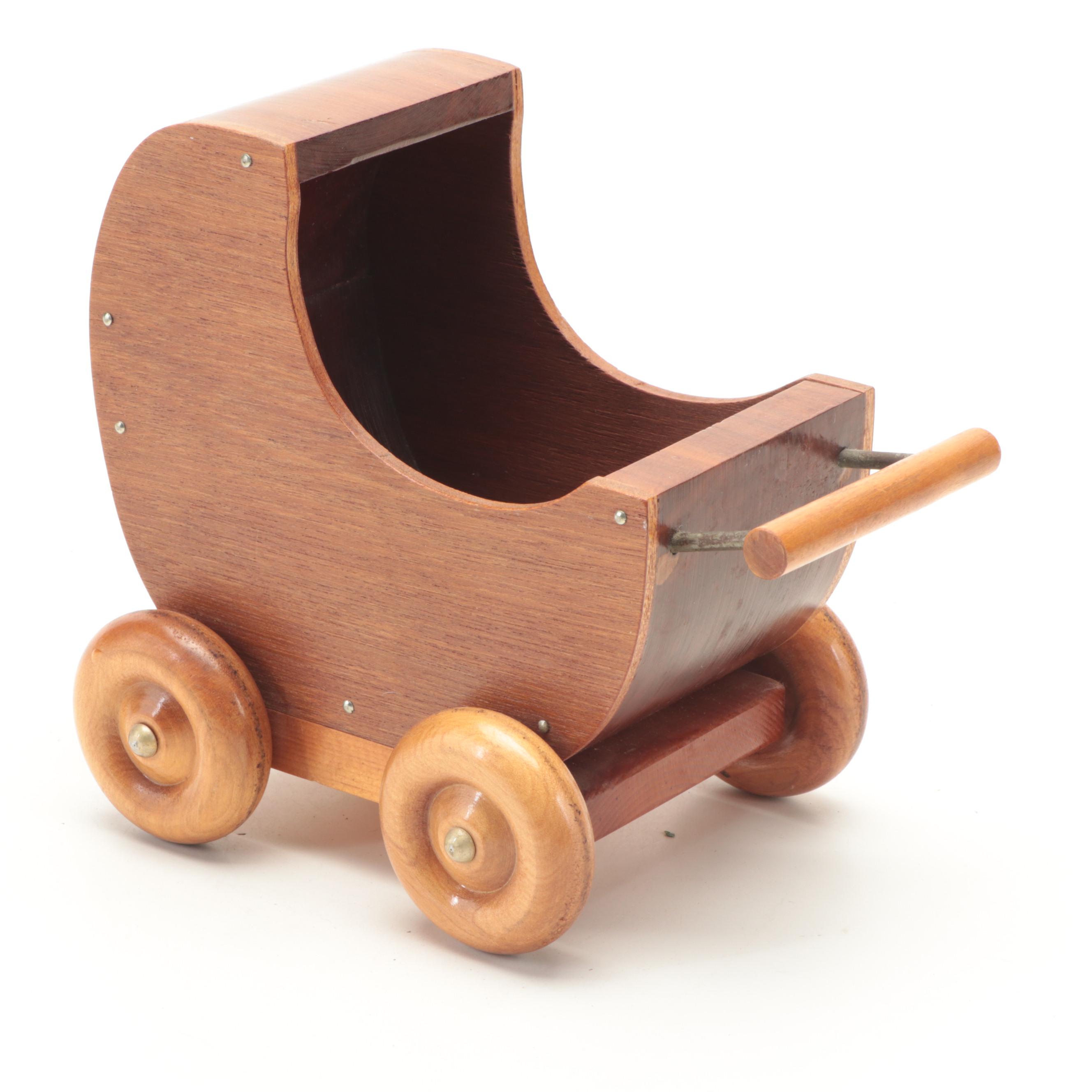 Wicker Sewing Box with Basket, Baby Carriage Toy and Embroidered Owl Pin Cushion