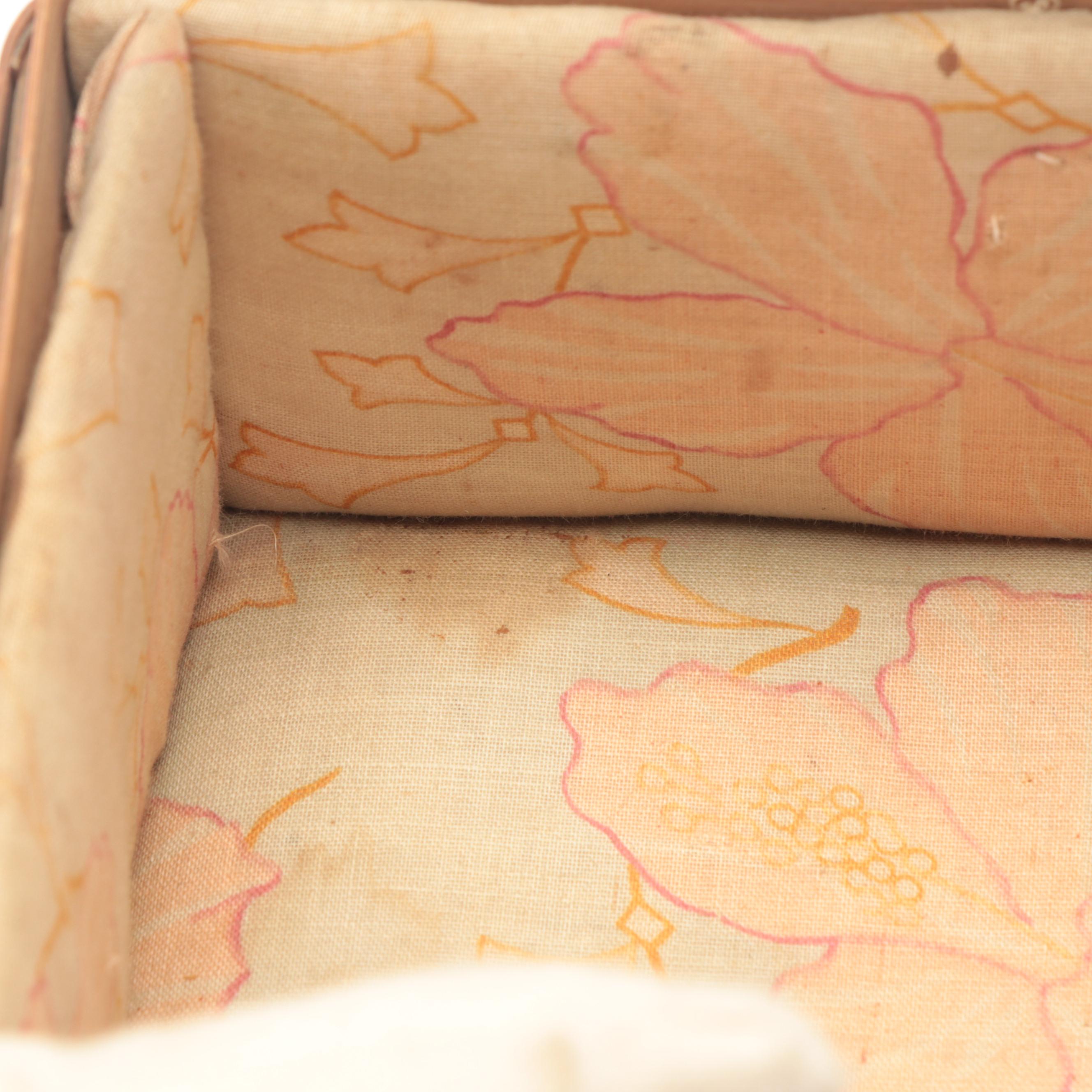 Wicker Sewing Box with Basket, Baby Carriage Toy and Embroidered Owl Pin Cushion