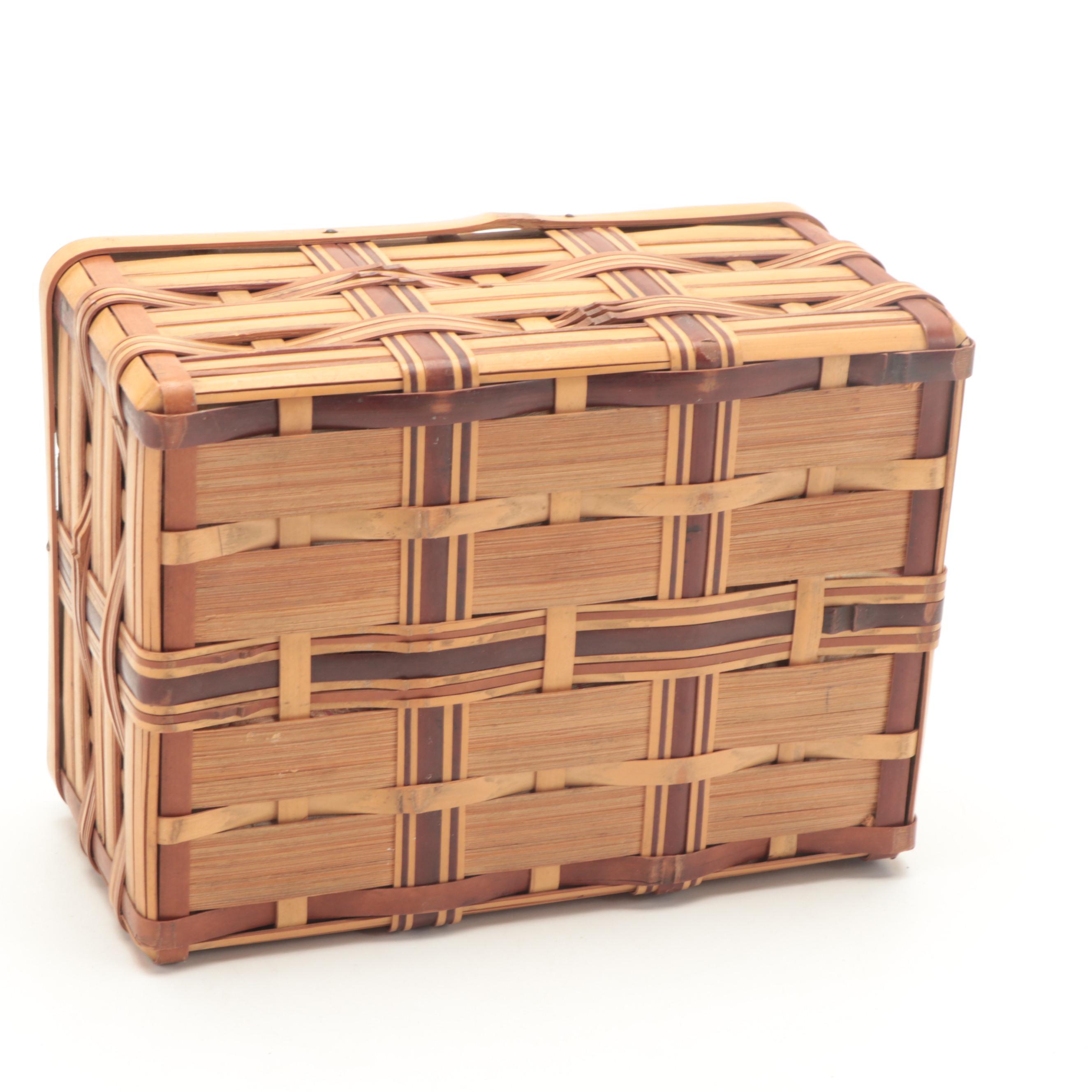 Wicker Sewing Box with Basket, Baby Carriage Toy and Embroidered Owl Pin Cushion