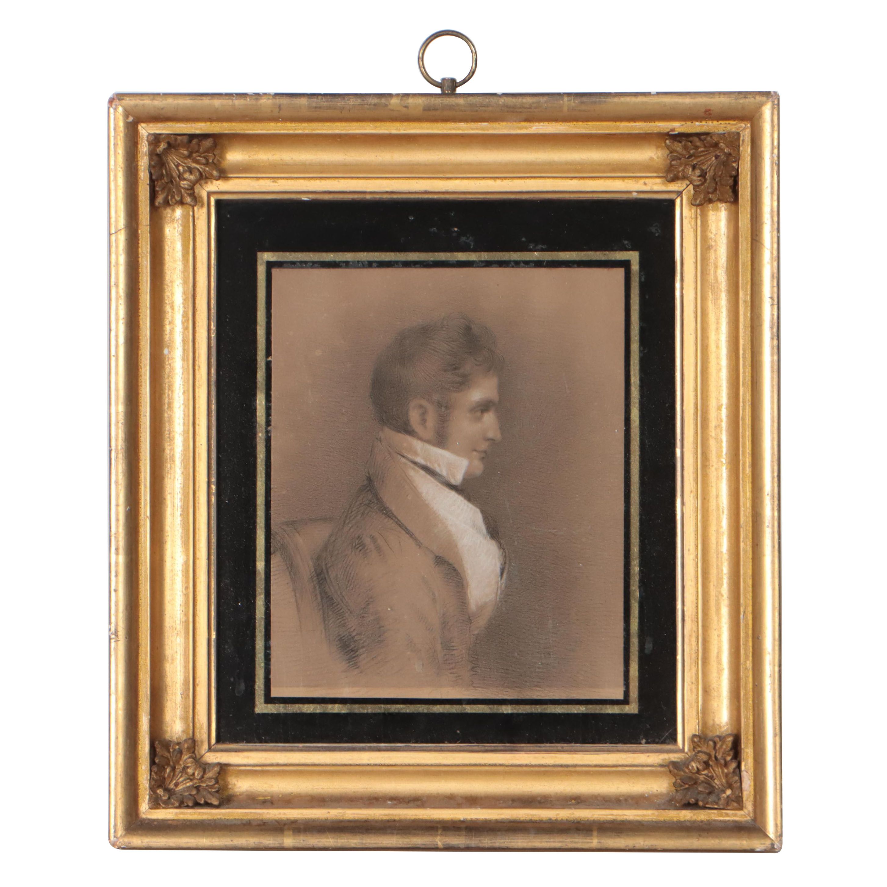 Verre Églomisé Framed Portrait of Man, 19th Century