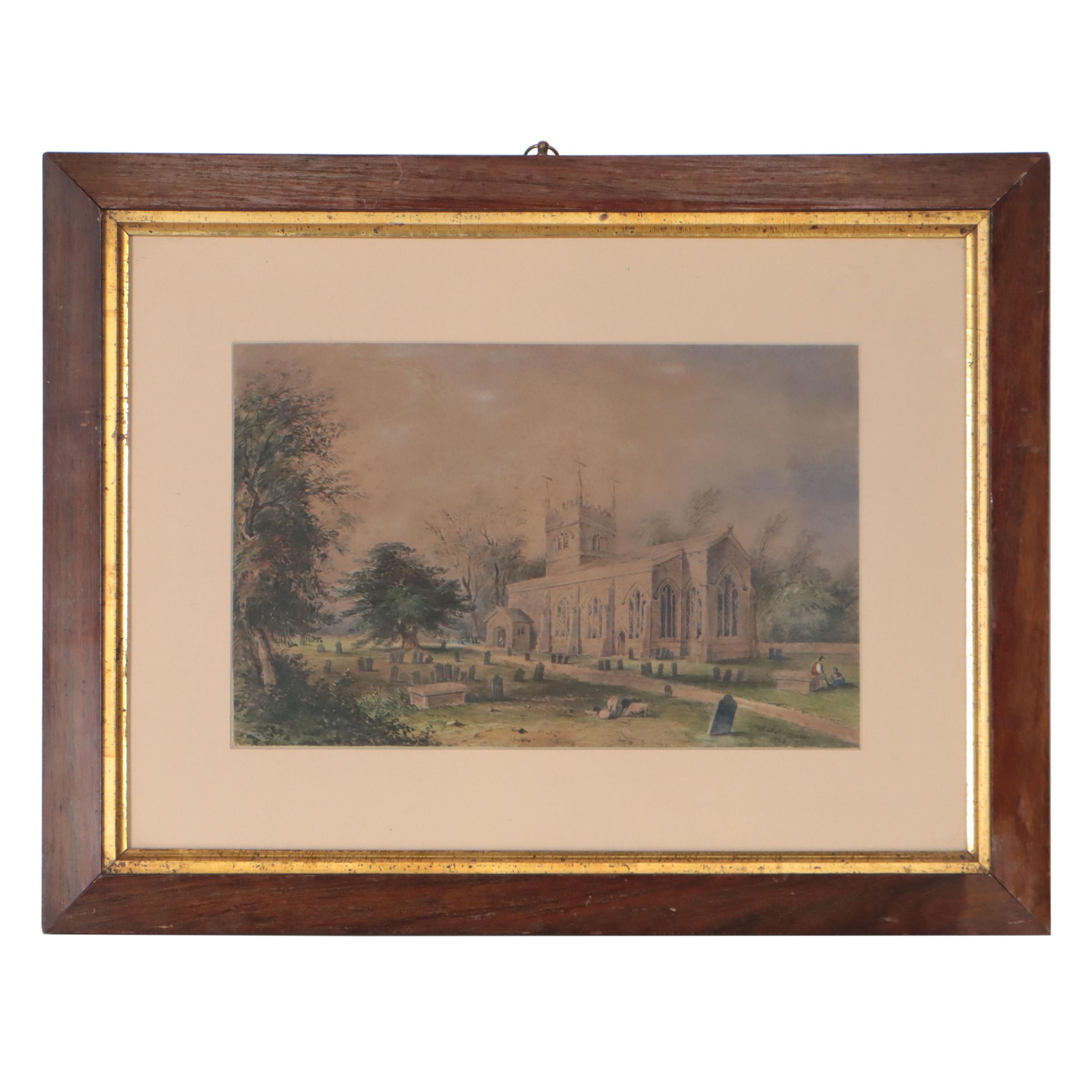 H.H. Hadfield Watercolor Painting of Church, 1853