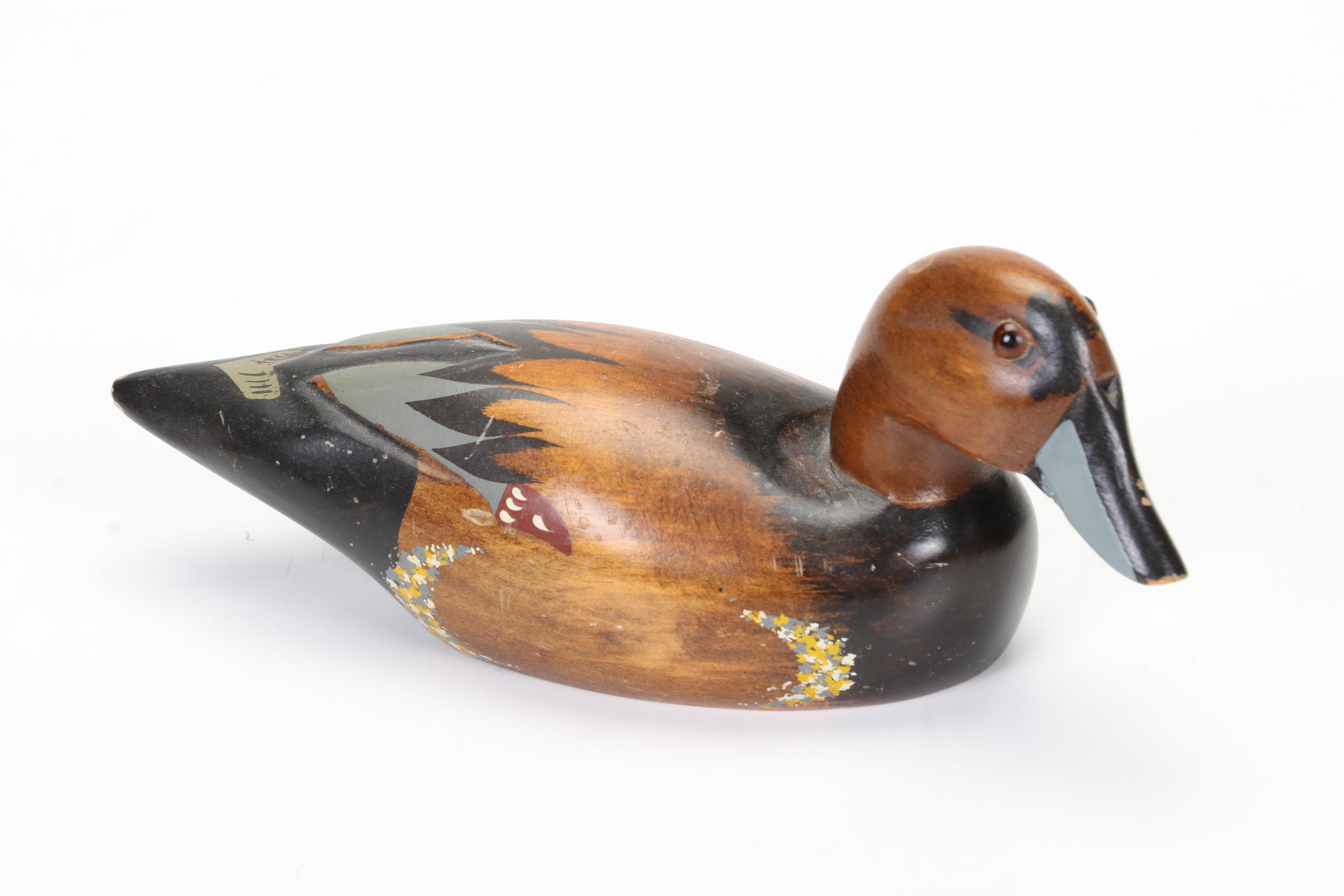 Hand-Painted Wooden Duck Decoys, Handwoven Pine Needles and Cane Basket