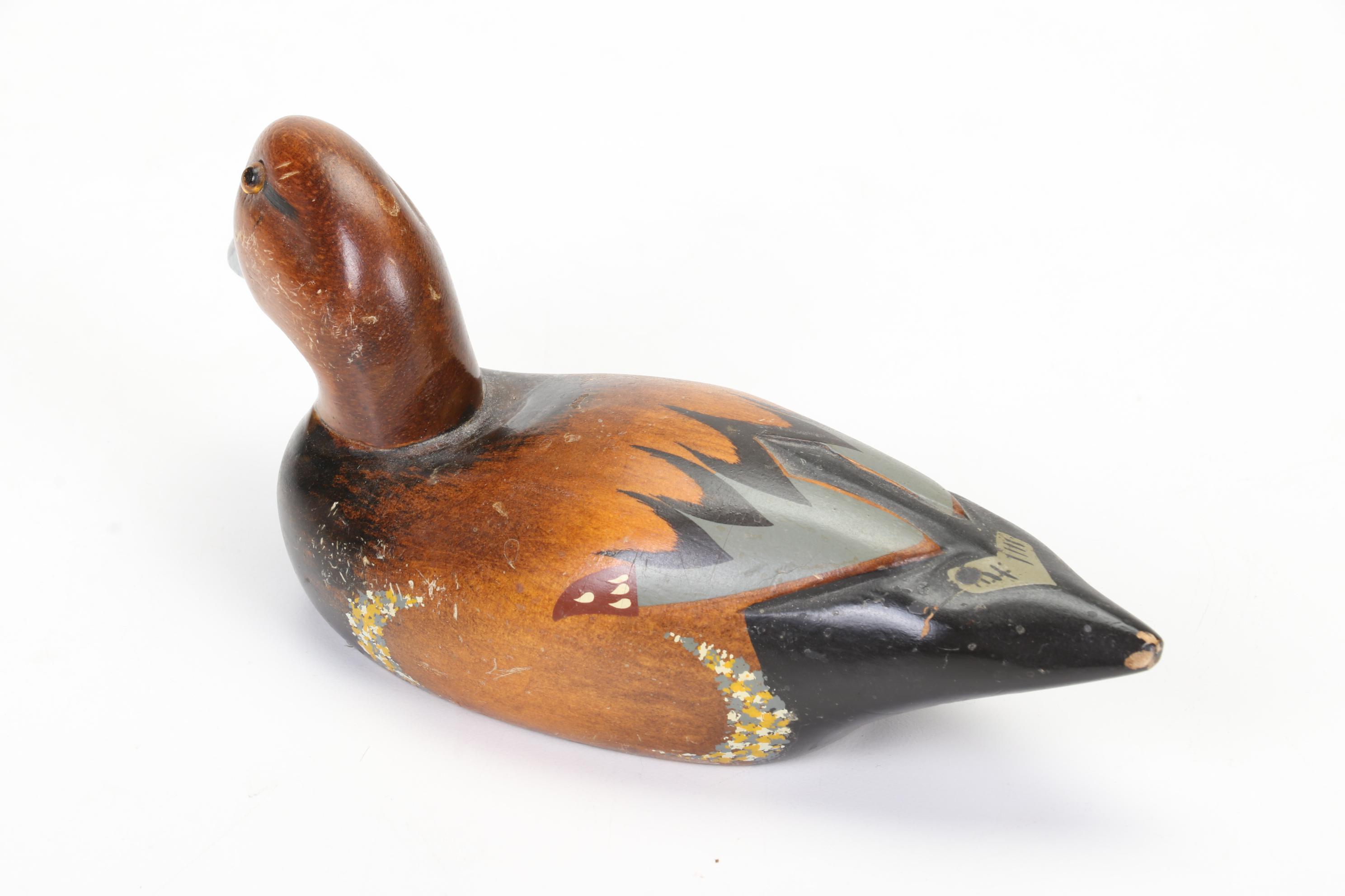 Hand-Painted Wooden Duck Decoys, Handwoven Pine Needles and Cane Basket