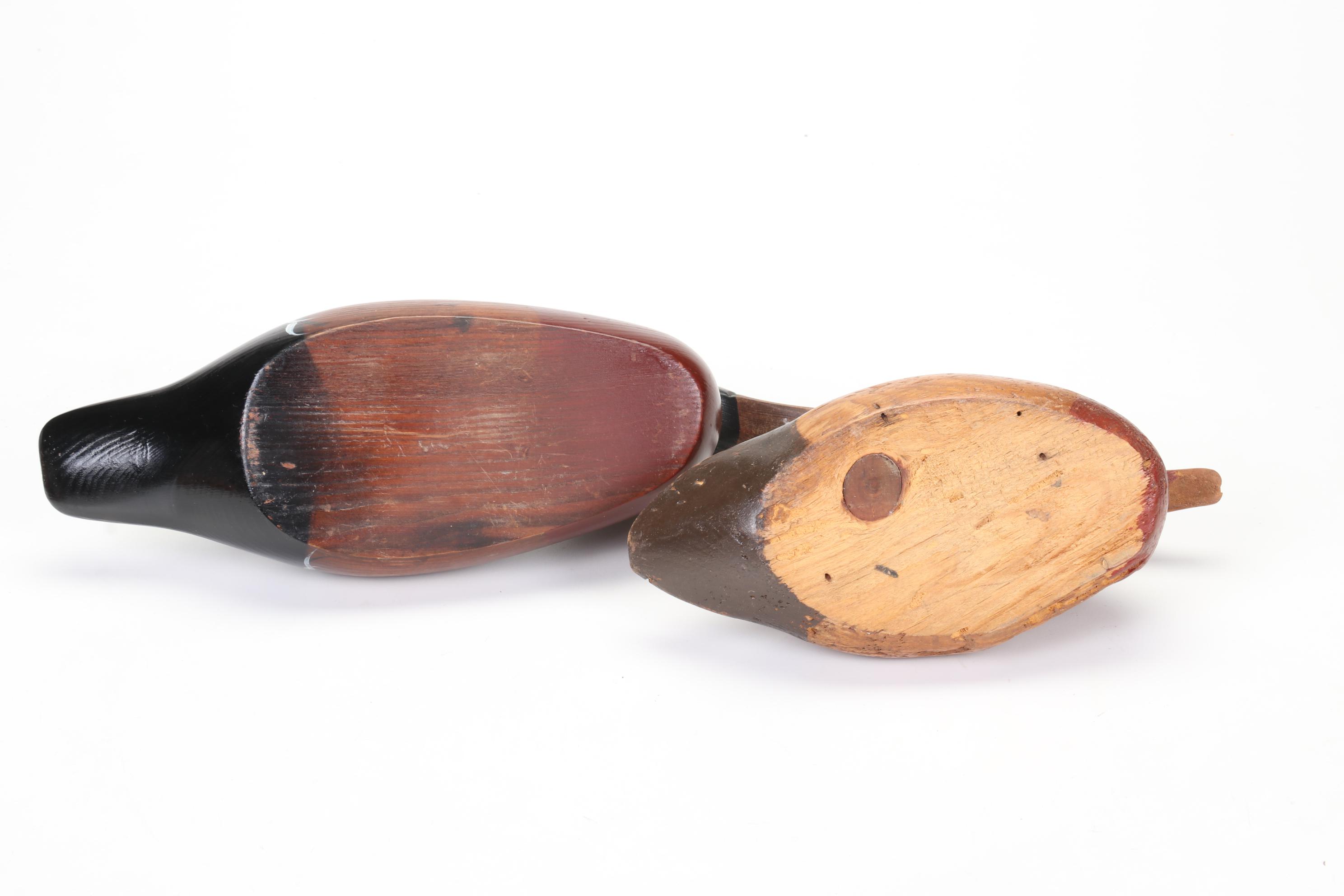 Hand-Painted Wooden Duck Decoys, Handwoven Pine Needles and Cane Basket