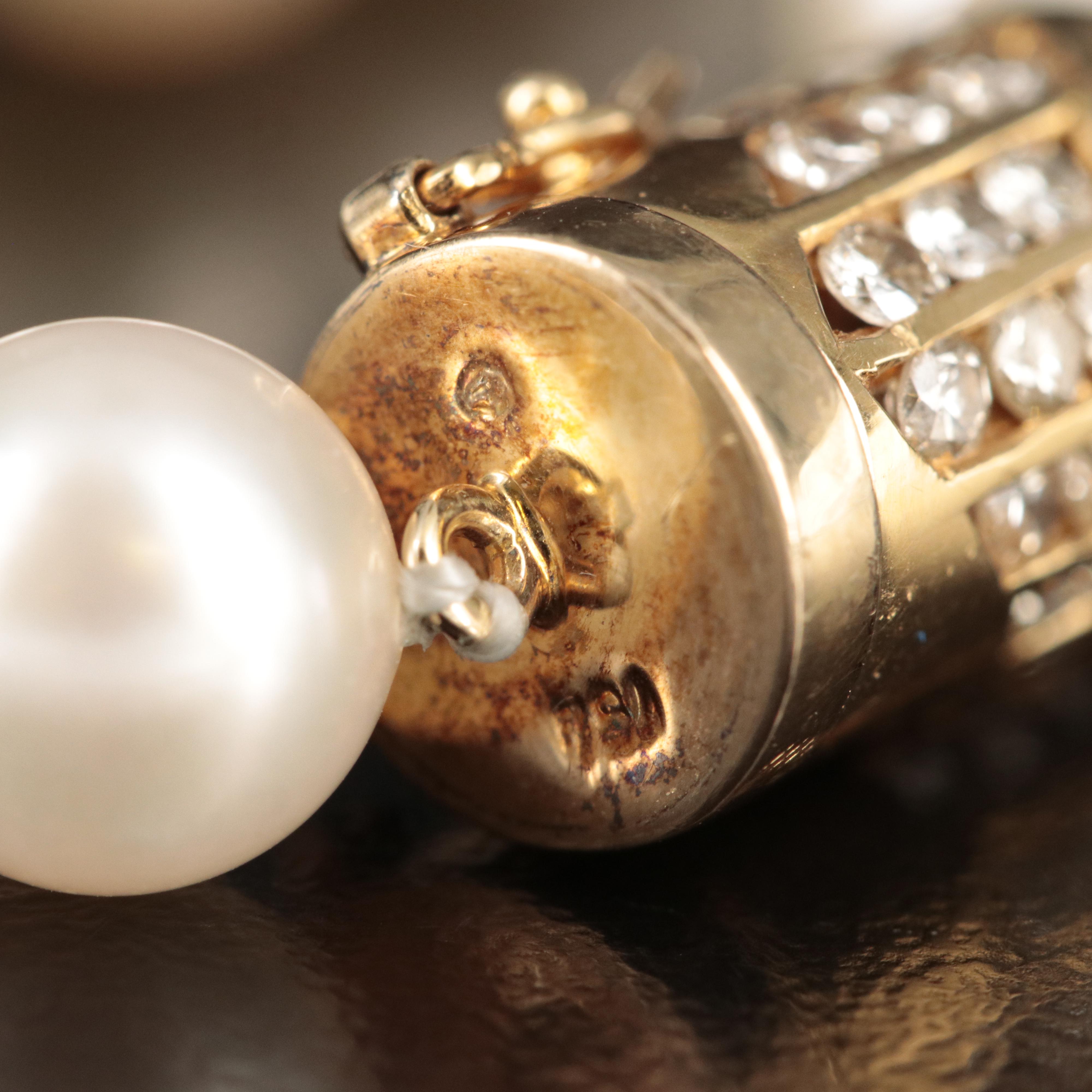 18K 1.00 CTW Diamond Clasp on Pearl Necklace