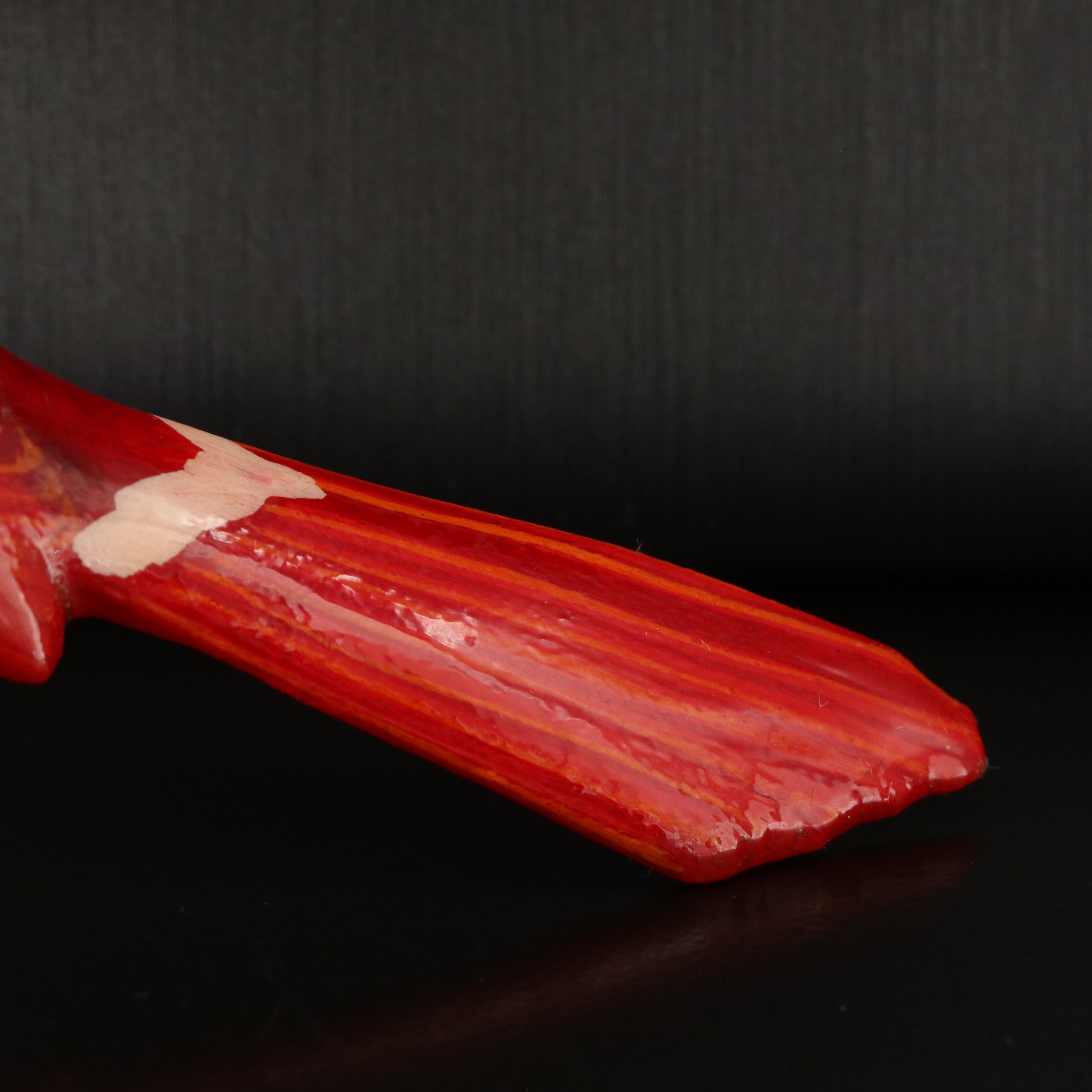 Vintage Hand Carved Wood Trio of Red Cardinal Birds Brooches