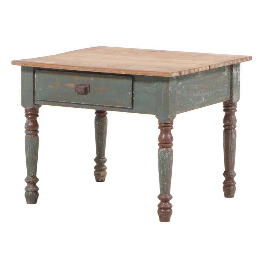 American Primitive Parcel-Painted Pine Single-Drawer Side Table