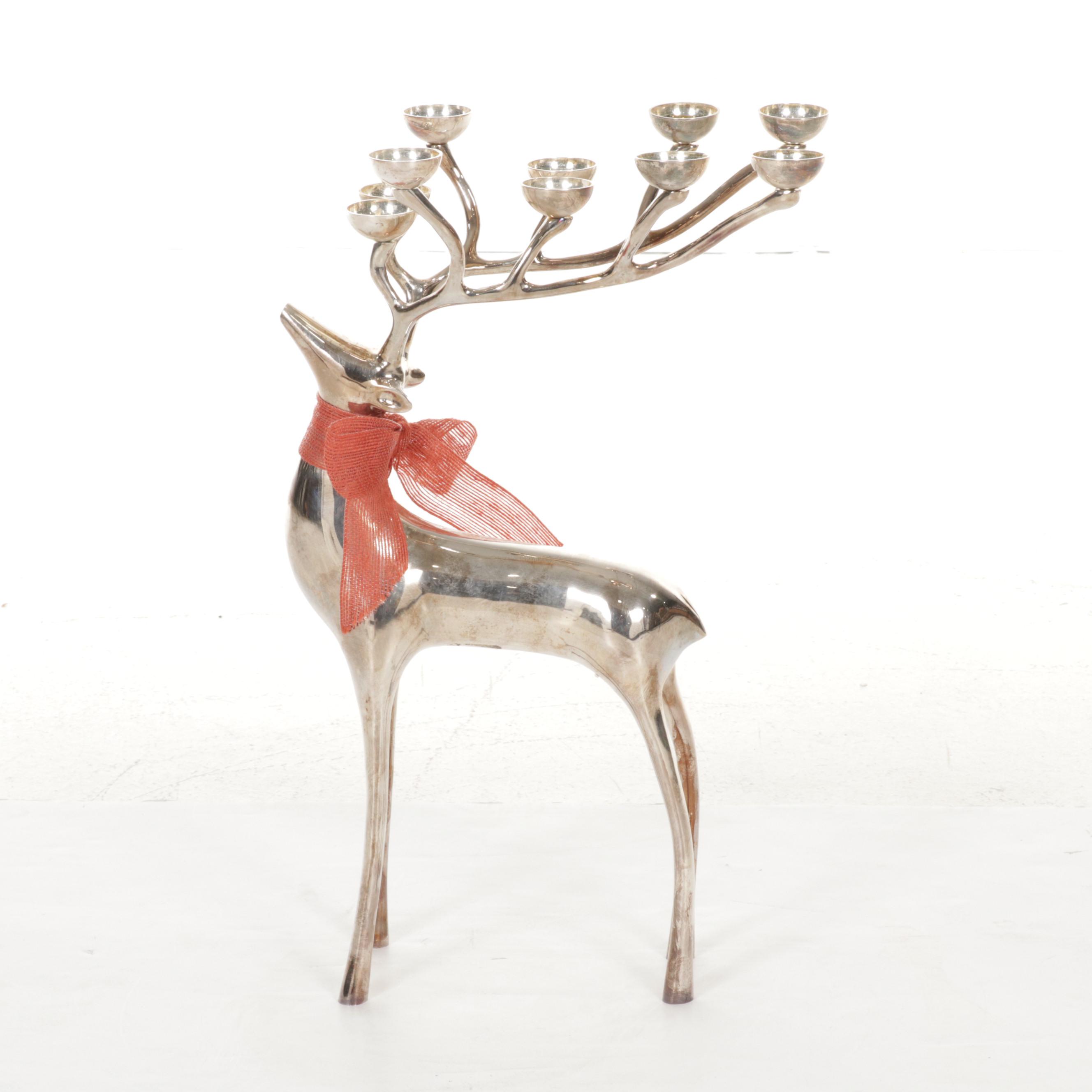 Pottery Barn Silver Plate Reindeer Candelabra