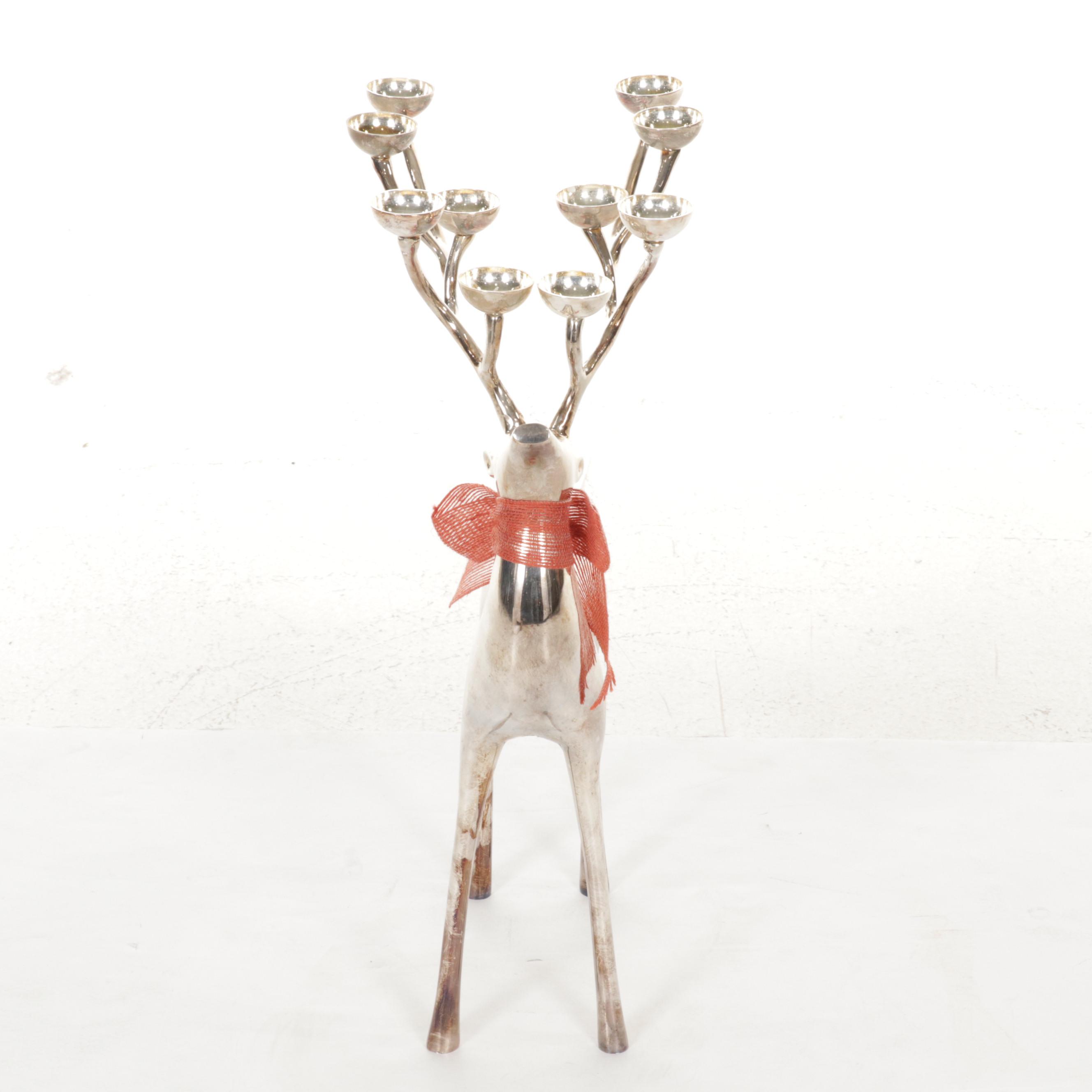 Pottery Barn Silver Plate Reindeer Candelabra