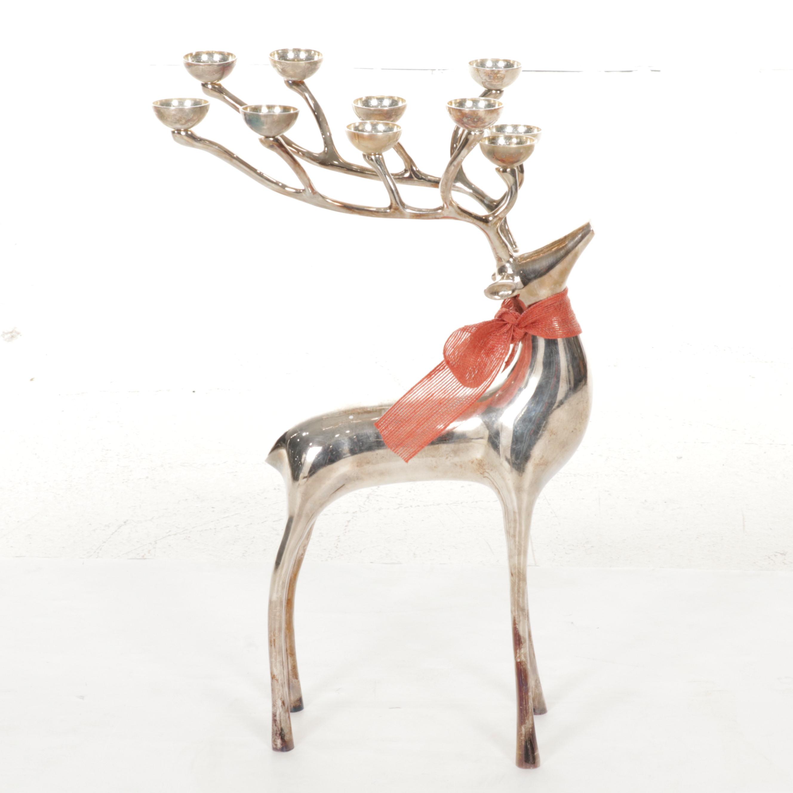 Pottery Barn Silver Plate Reindeer Candelabra