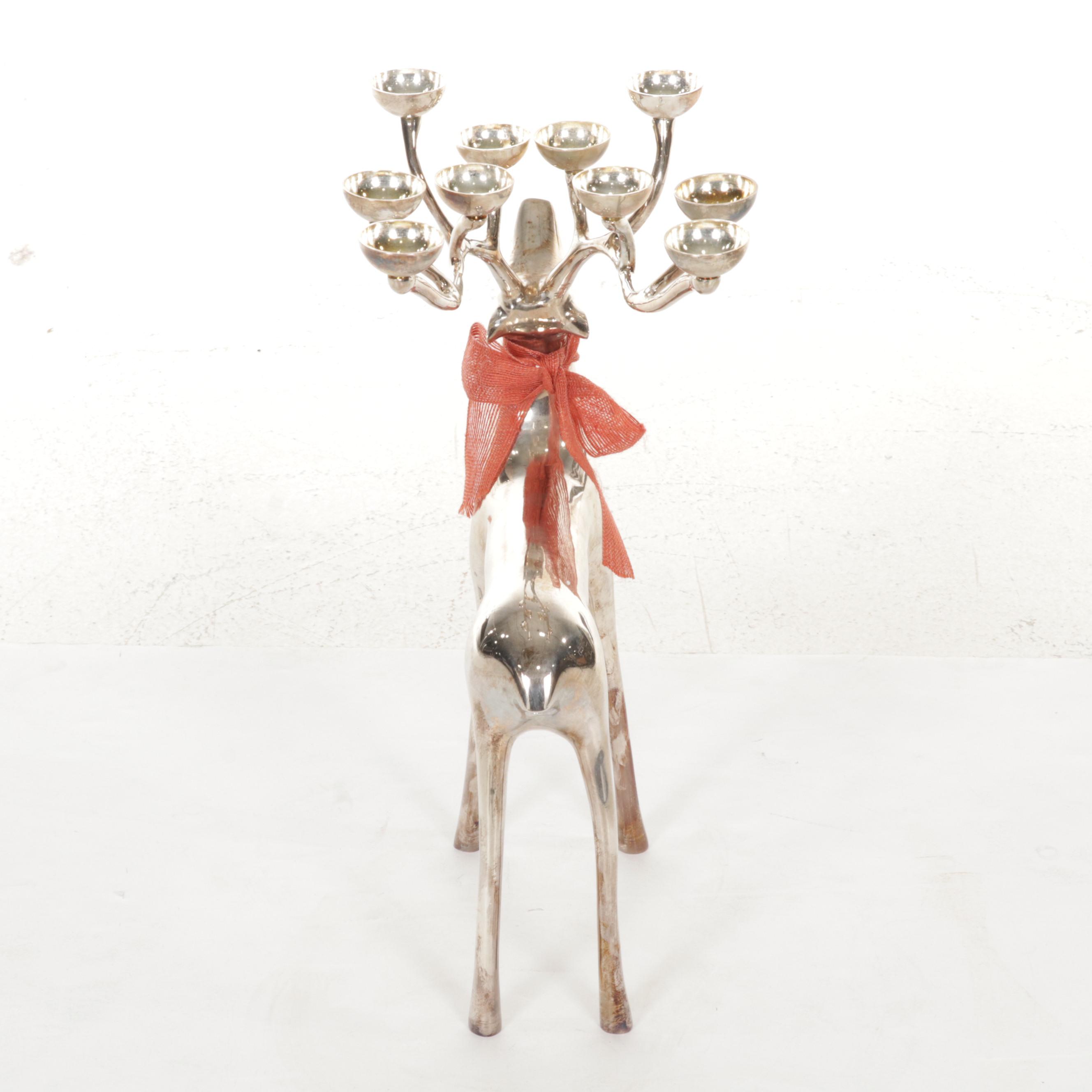 Pottery Barn Silver Plate Reindeer Candelabra