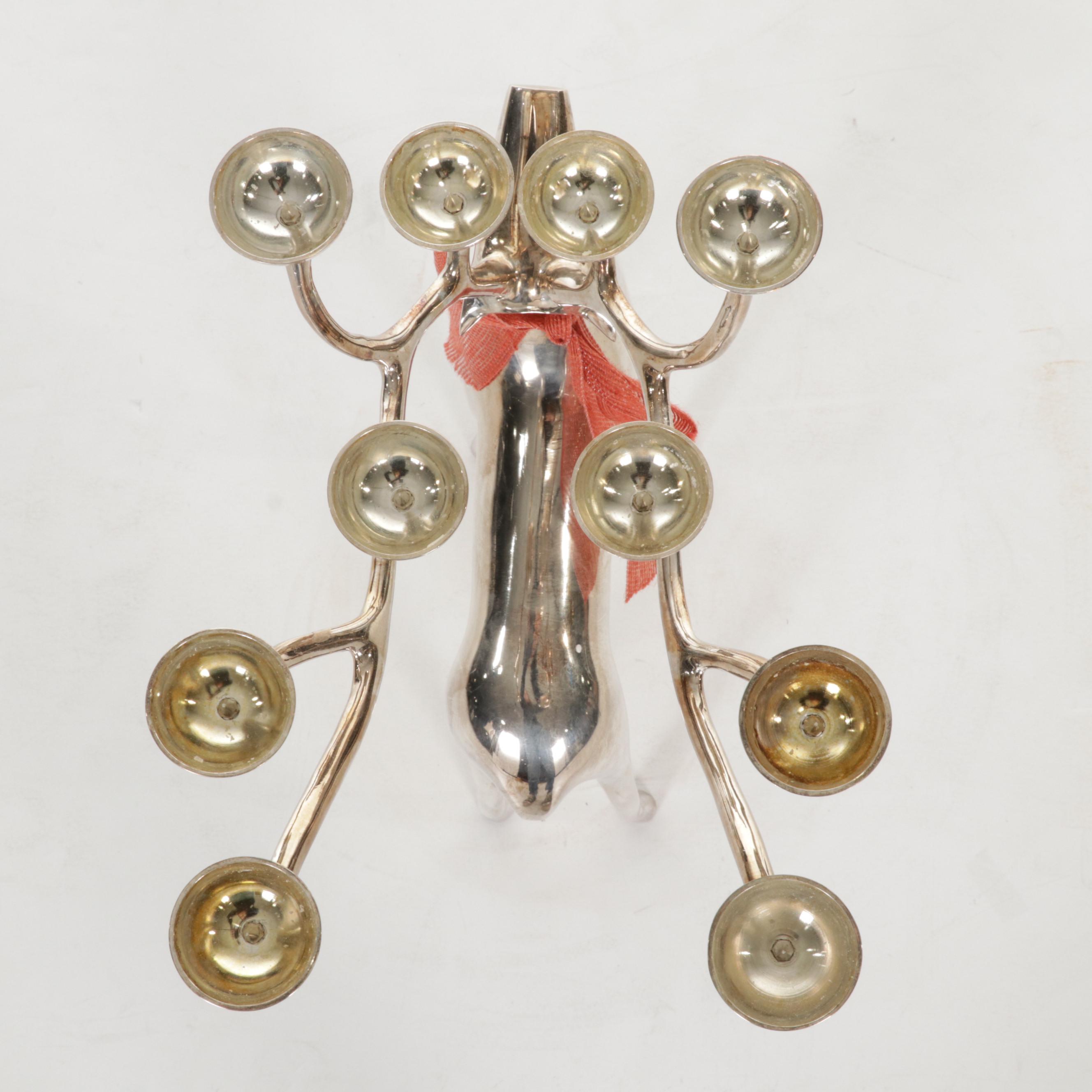 Pottery Barn Silver Plate Reindeer Candelabra