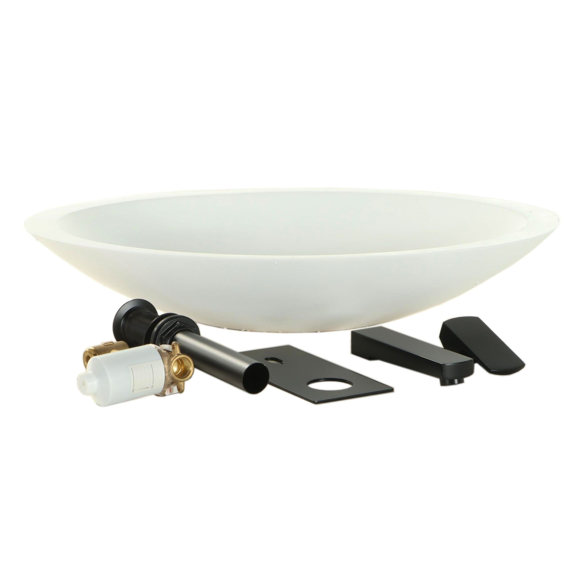 Matte Resin Vessel Sink with Matte Black Wall-Mount Faucet and Pop-Up Drain