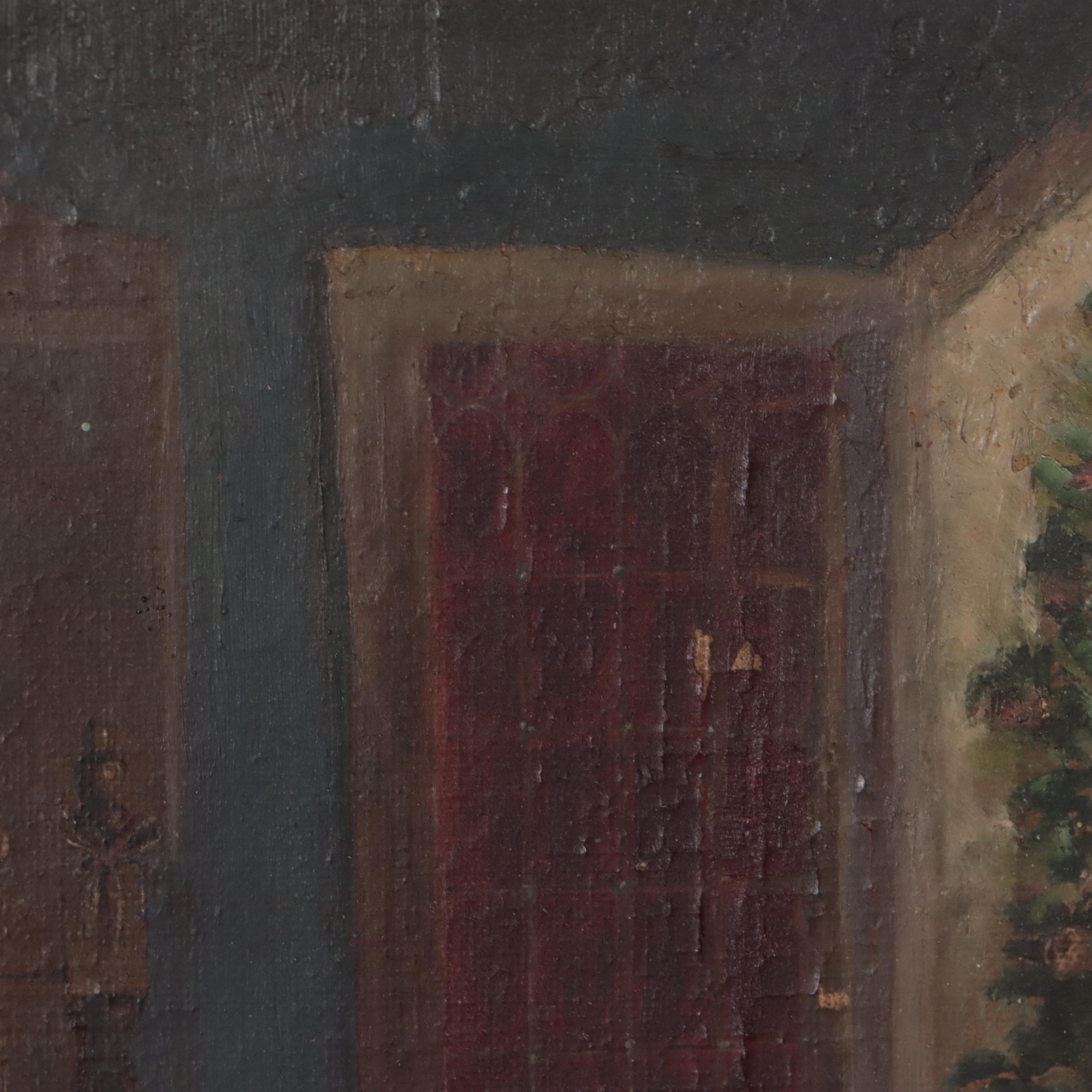 Oil Painting of Woman Dozing in Parlor