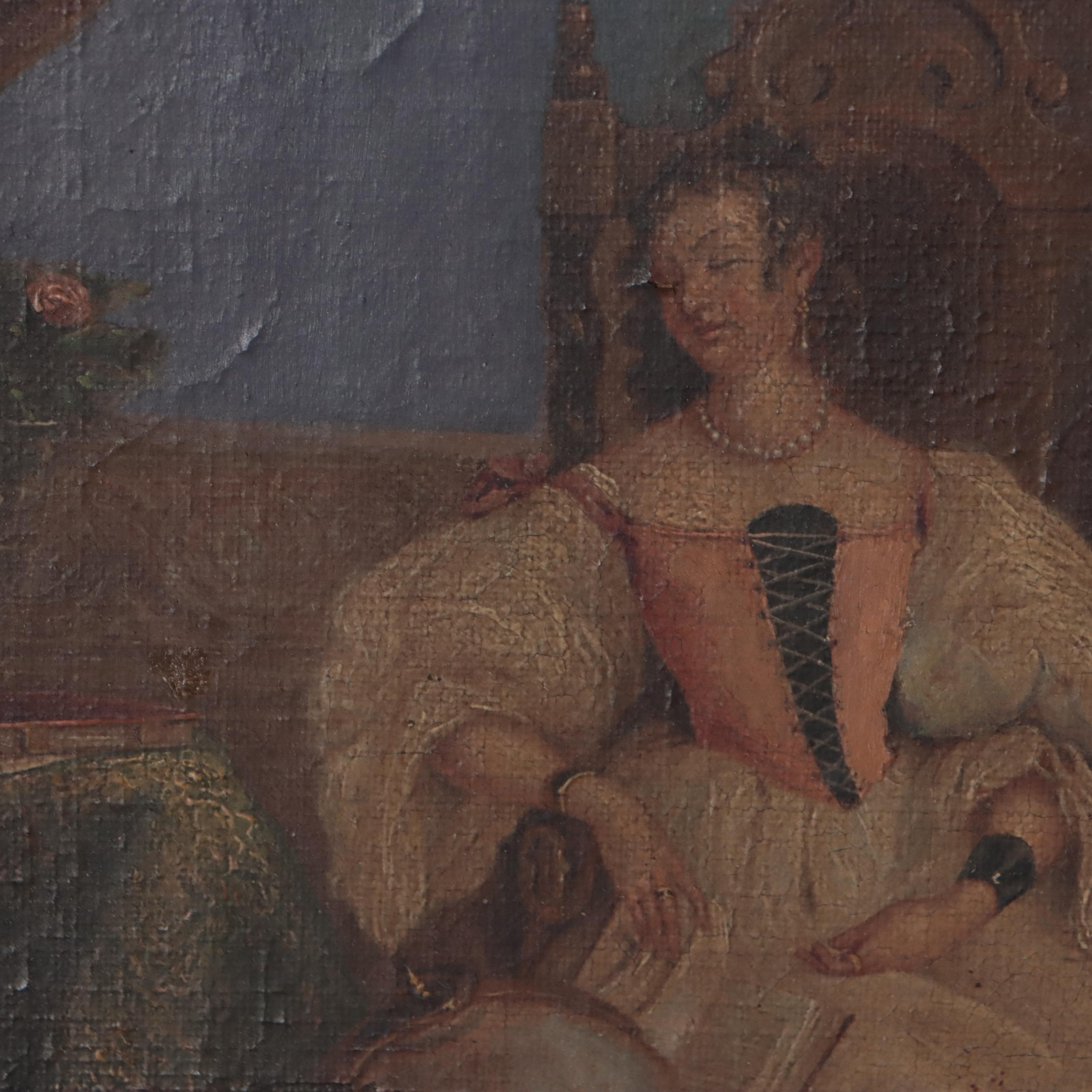 Oil Painting of Woman Dozing in Parlor