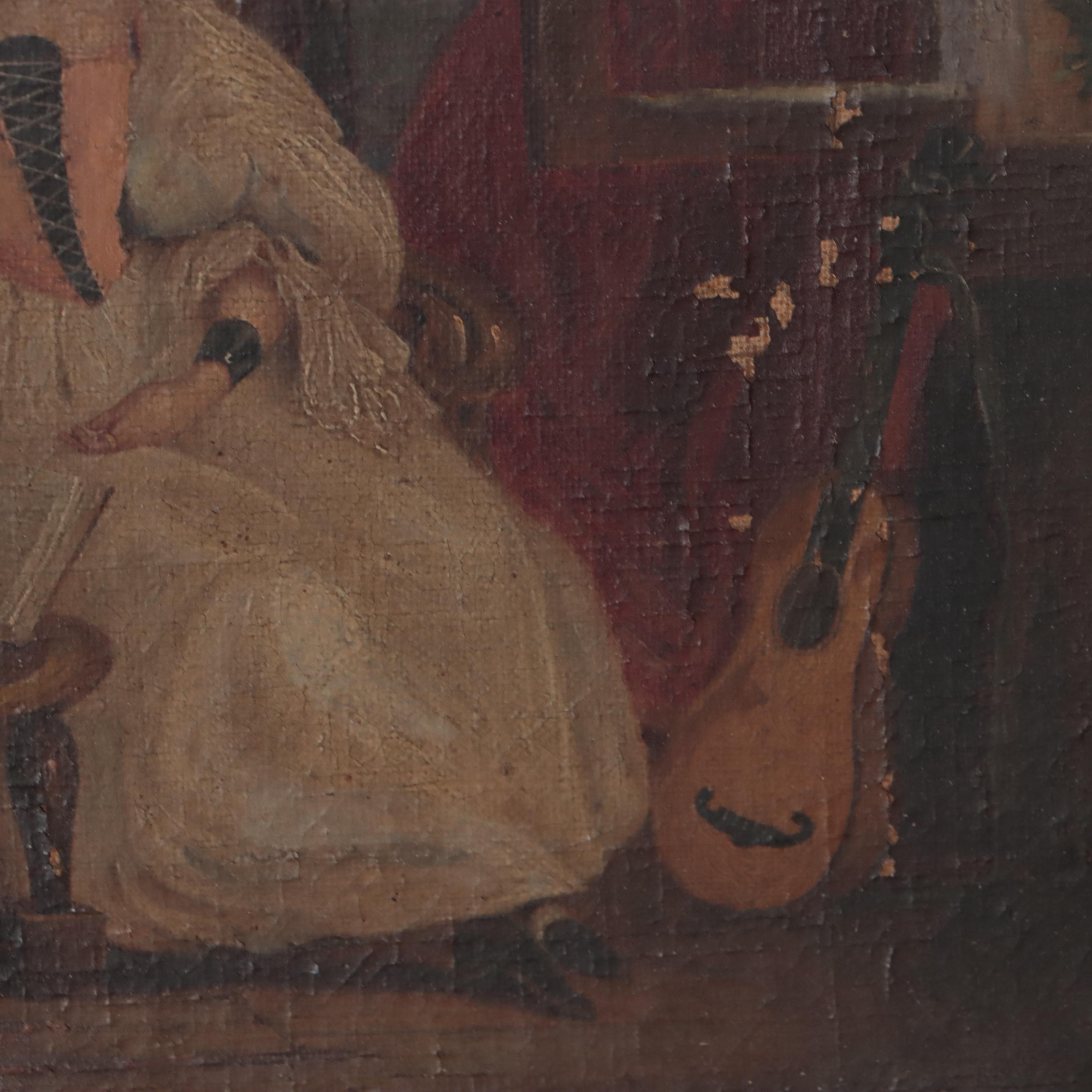 Oil Painting of Woman Dozing in Parlor