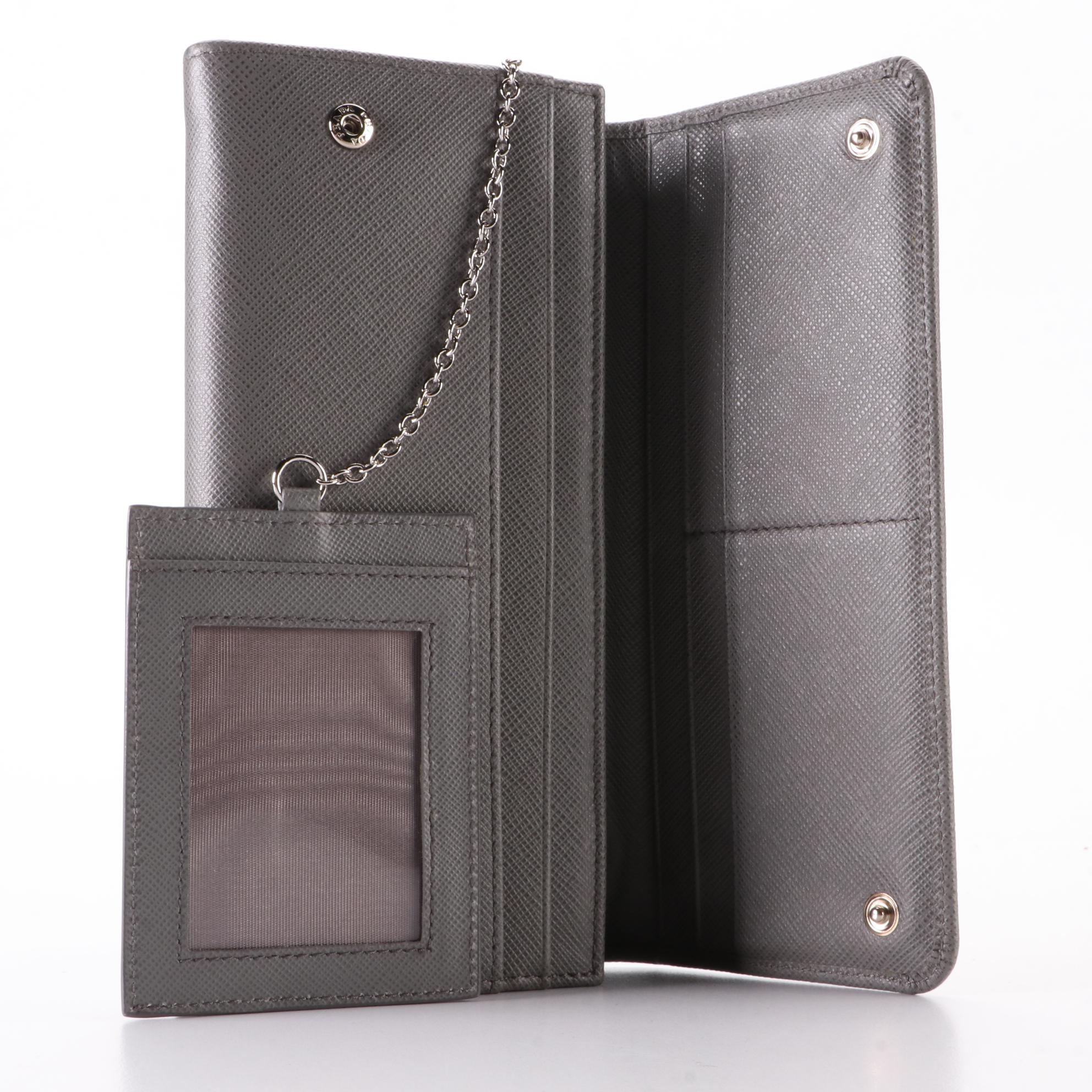 Prada Long Wallet in Grey Saffiano Leather with Box