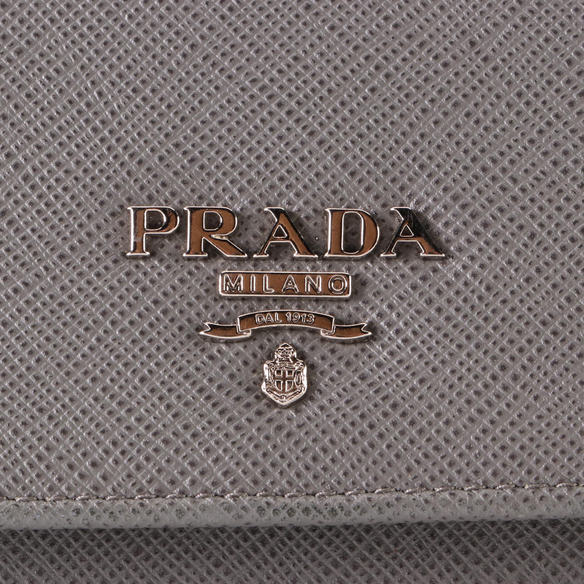 Prada Long Wallet in Grey Saffiano Leather with Box
