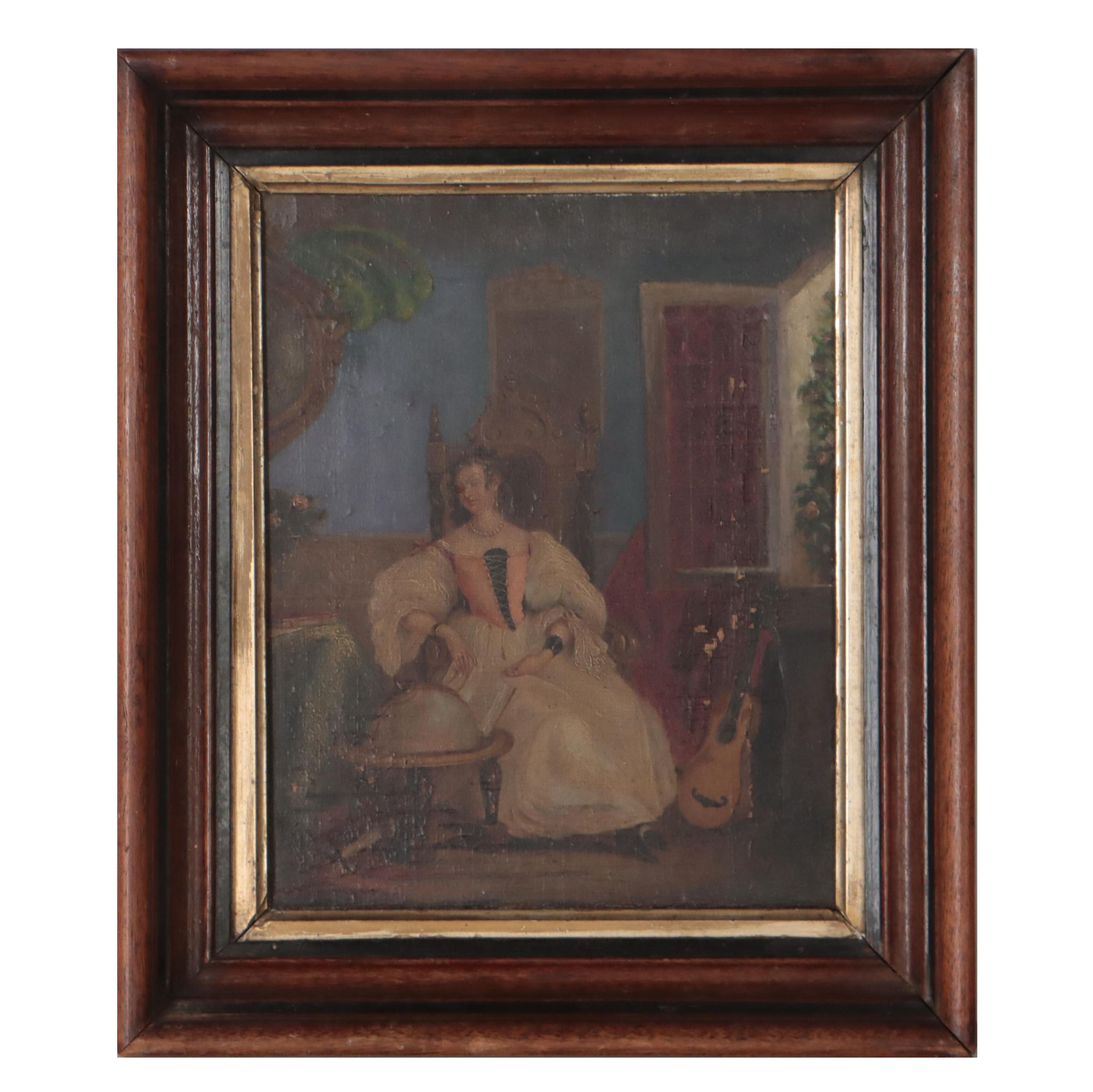 Oil Painting of Woman Dozing in Parlor