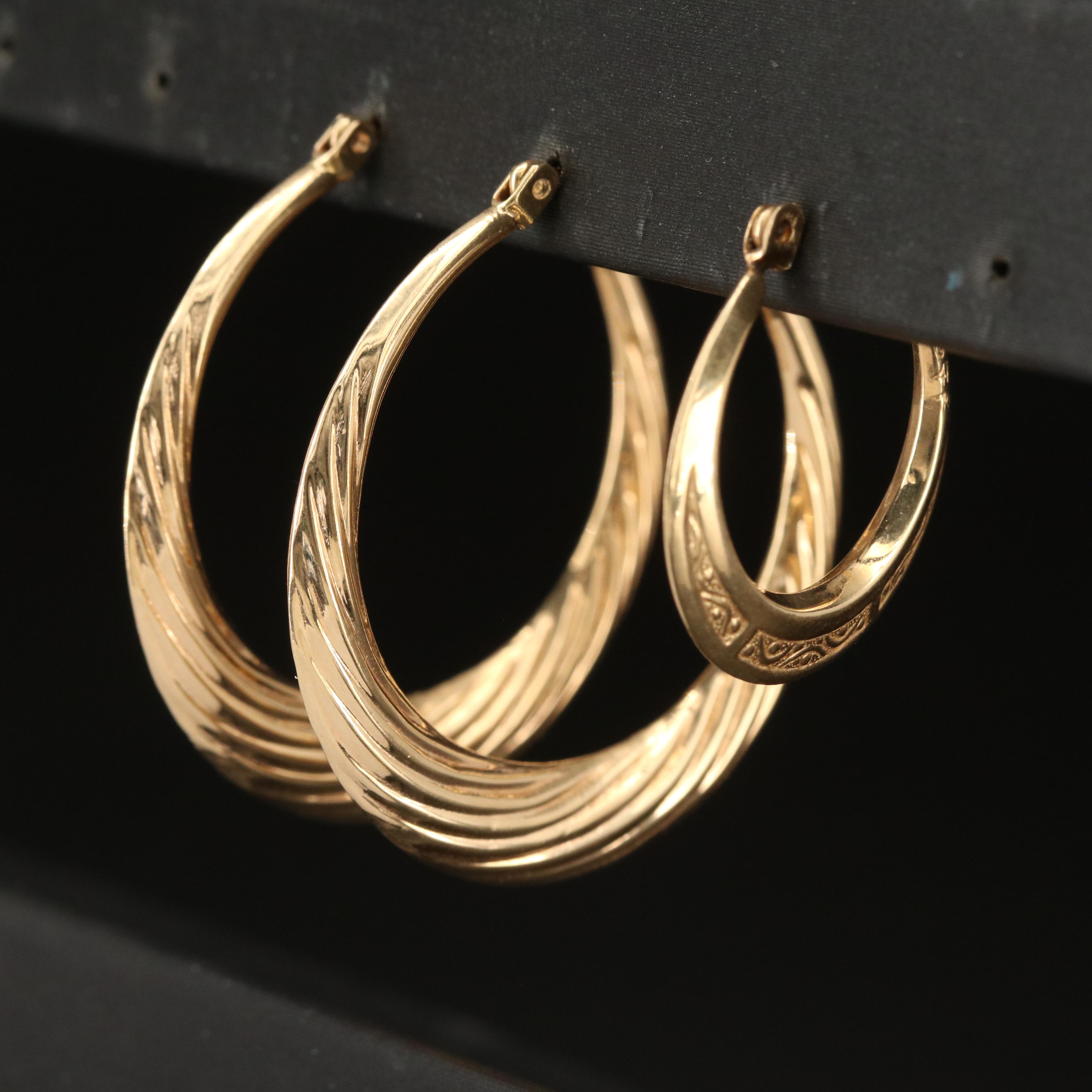 14K Fluted Hoop Earrings and Single Hoop Earring