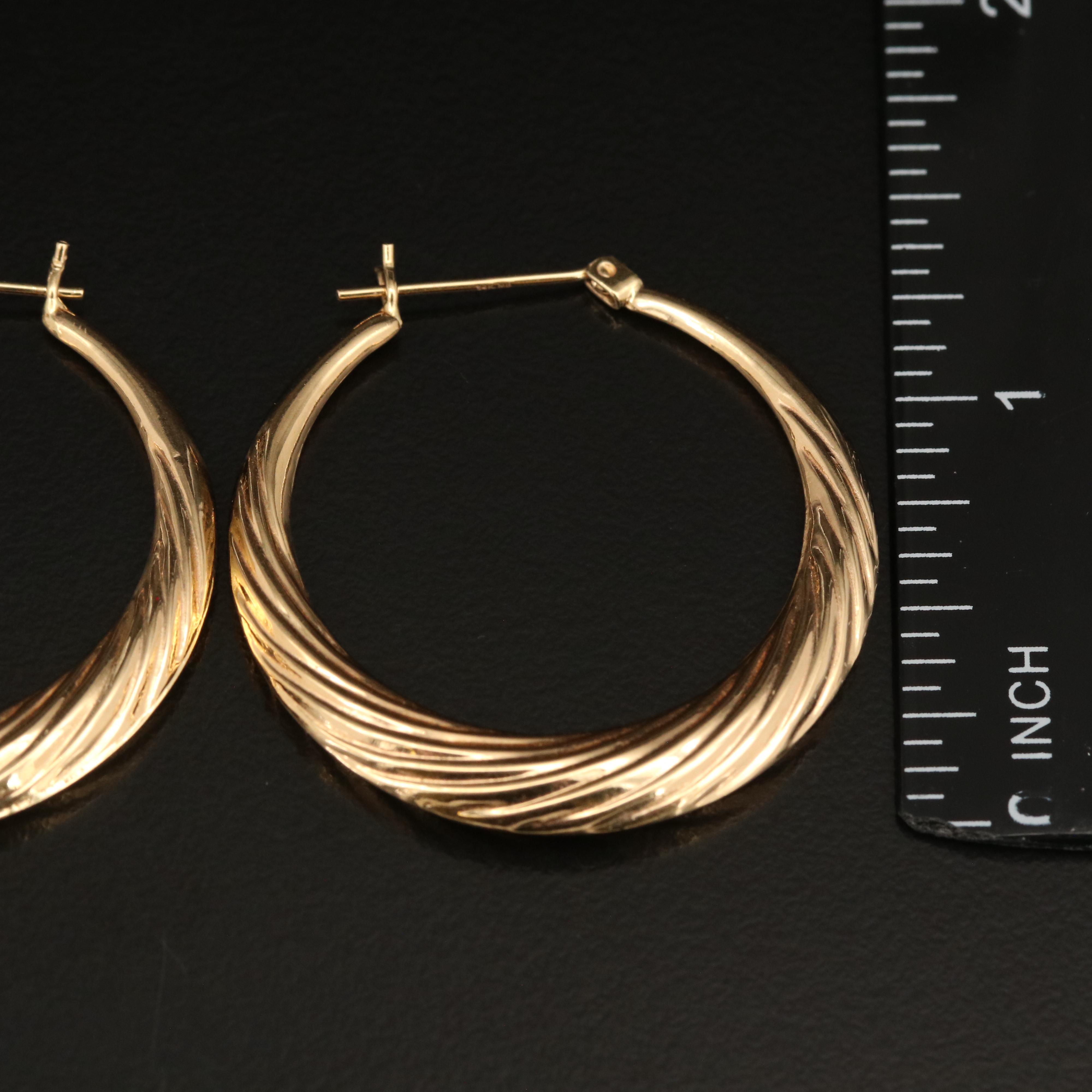 14K Fluted Hoop Earrings and Single Hoop Earring