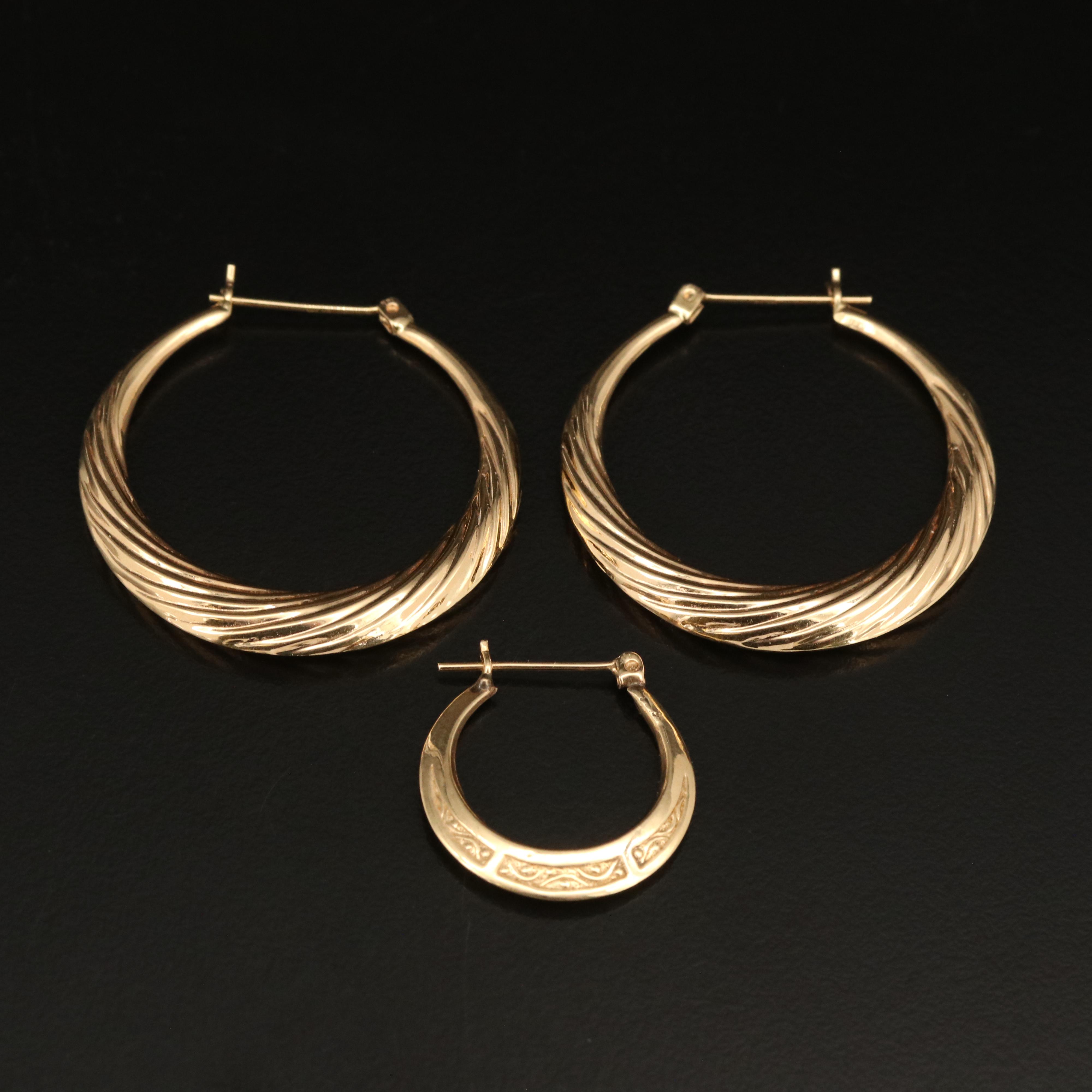 14K Fluted Hoop Earrings and Single Hoop Earring