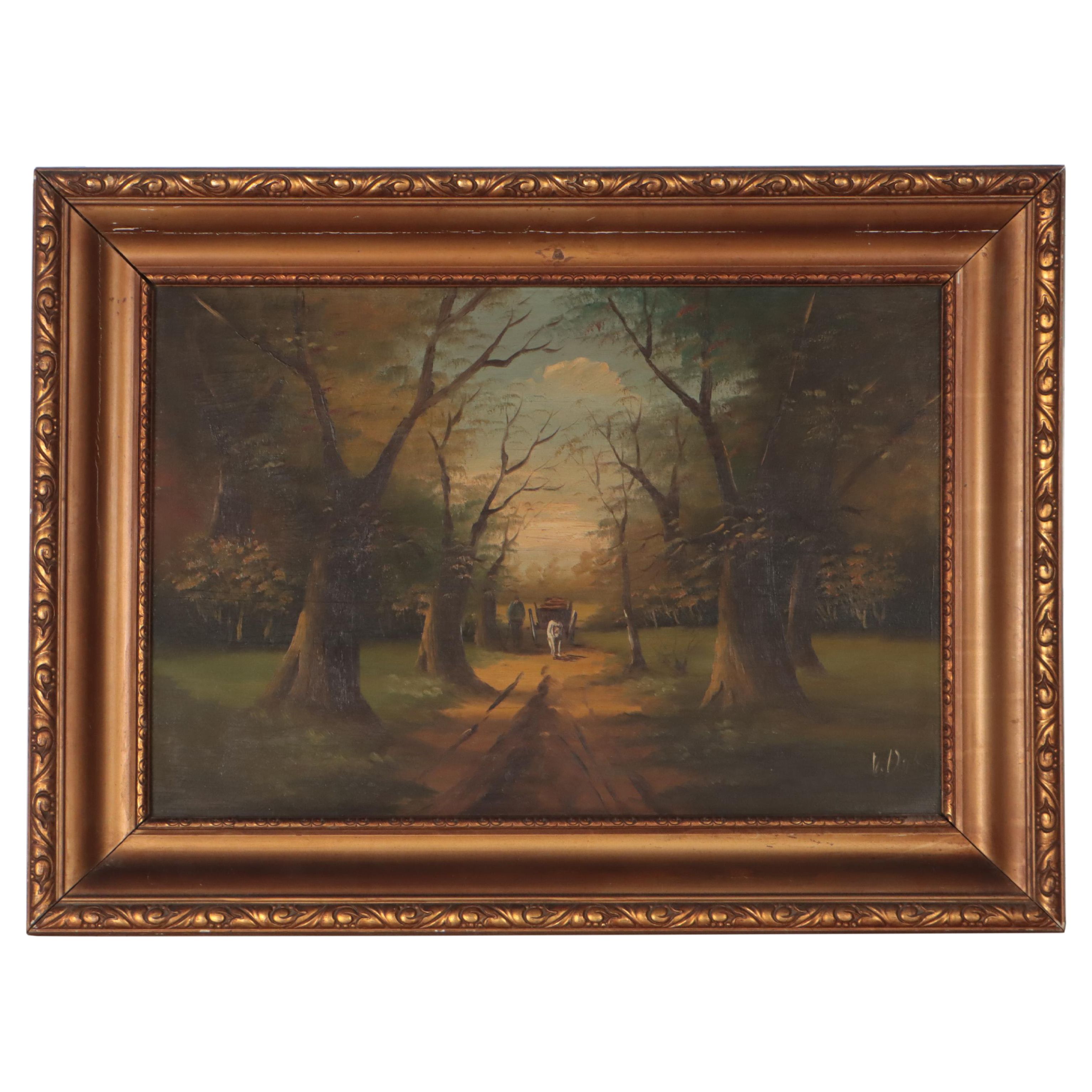Forest Landscape Oil Painting, Early 20th Century