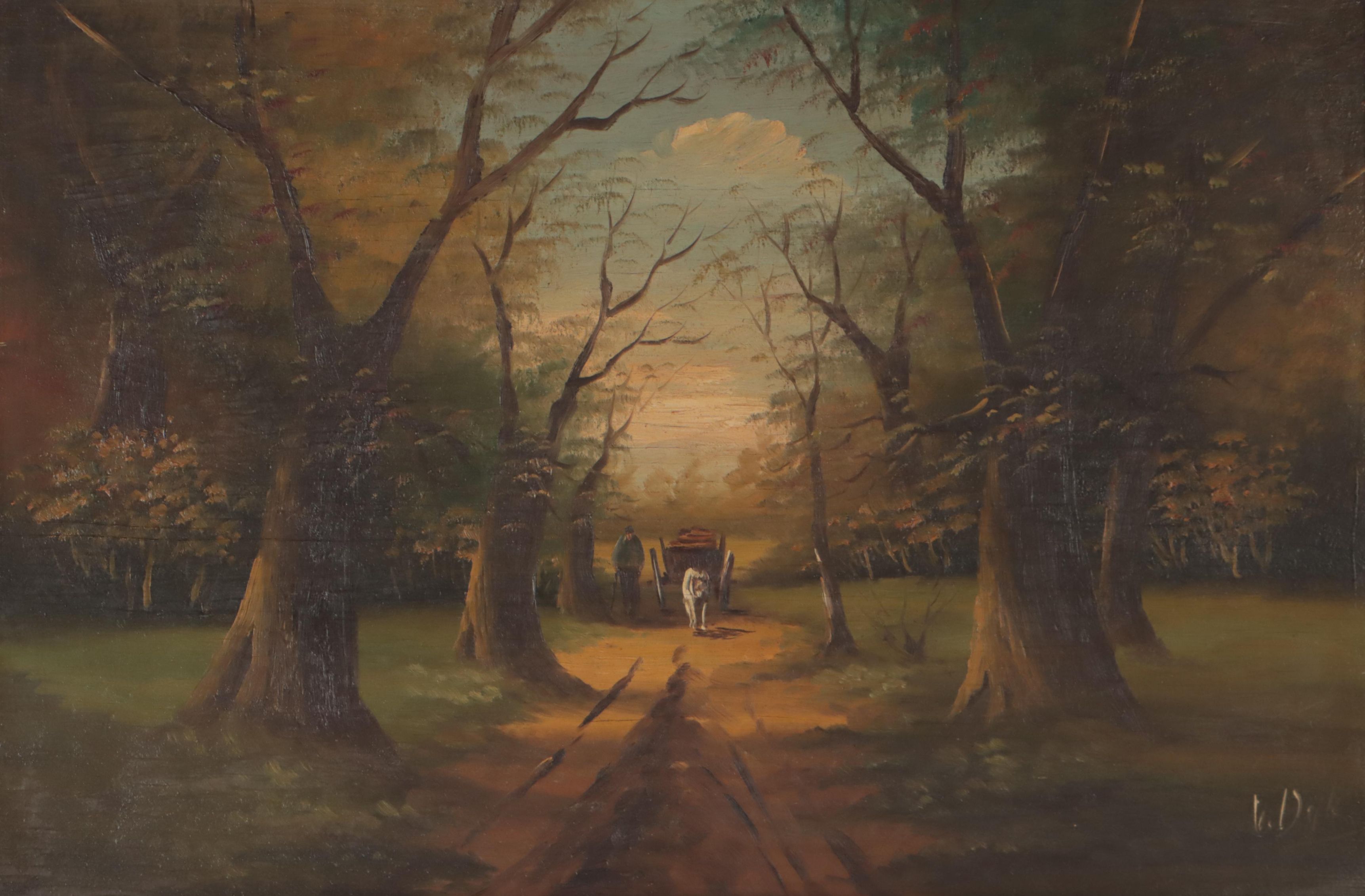 Forest Landscape Oil Painting, Early 20th Century