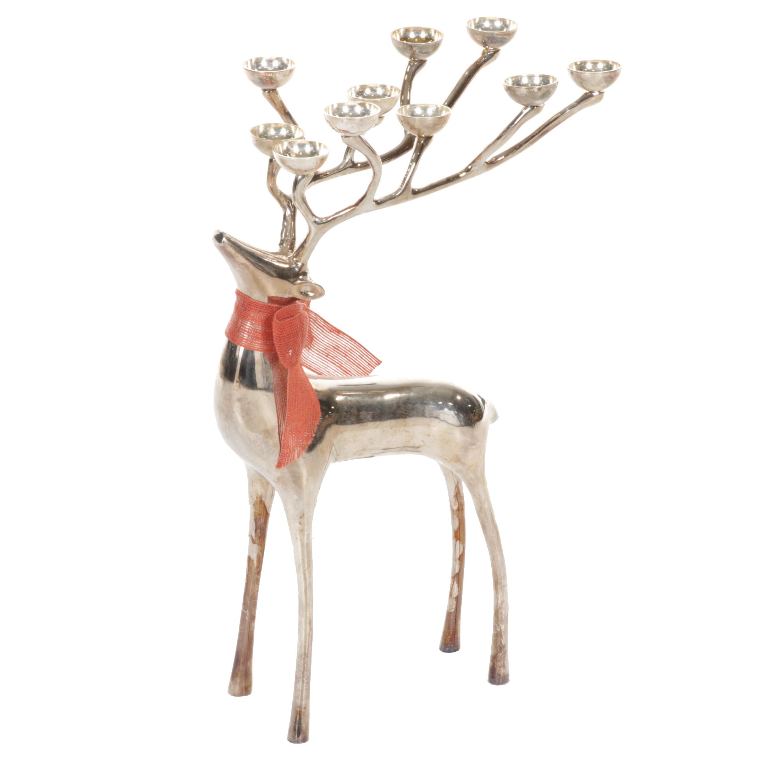 Pottery Barn Silver Plate Reindeer Candelabra