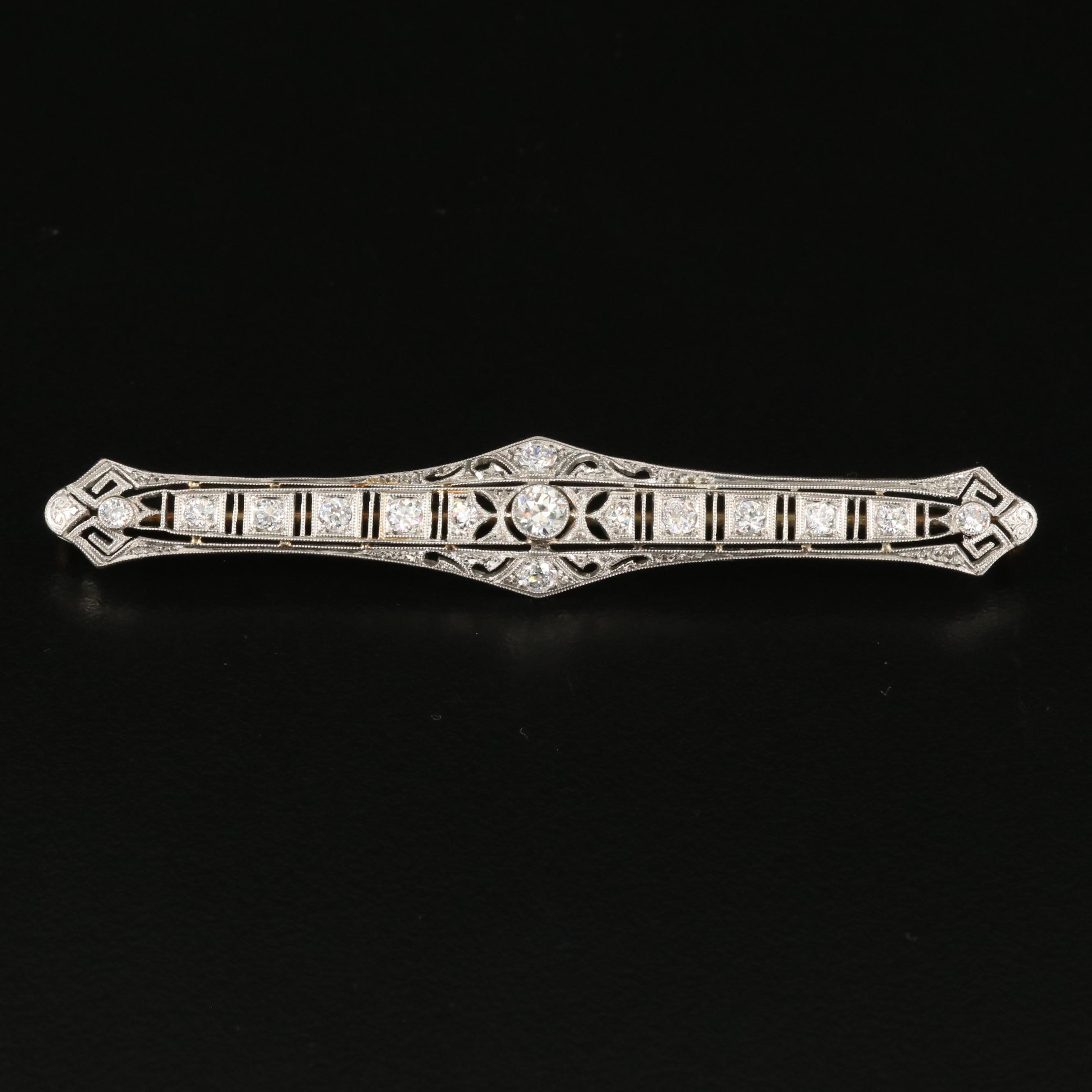 Edwardian Platinum 0.90 CTW Diamond Bar Brooch
