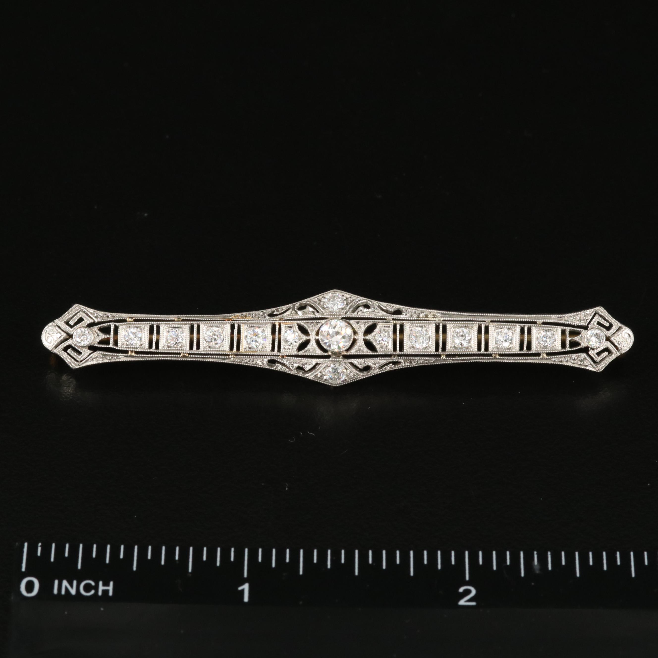 Edwardian Platinum 0.90 CTW Diamond Bar Brooch