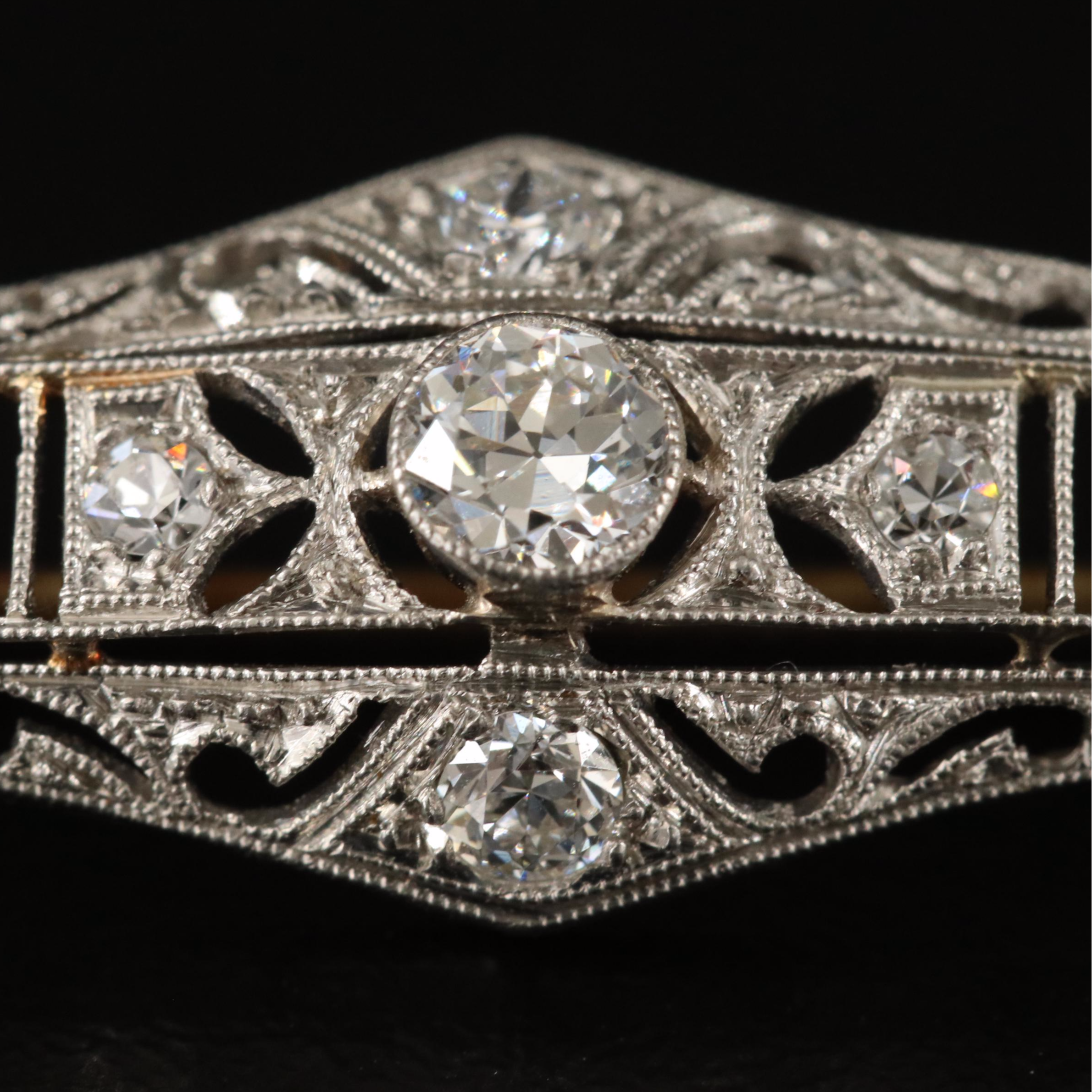 Edwardian Platinum 0.90 CTW Diamond Bar Brooch