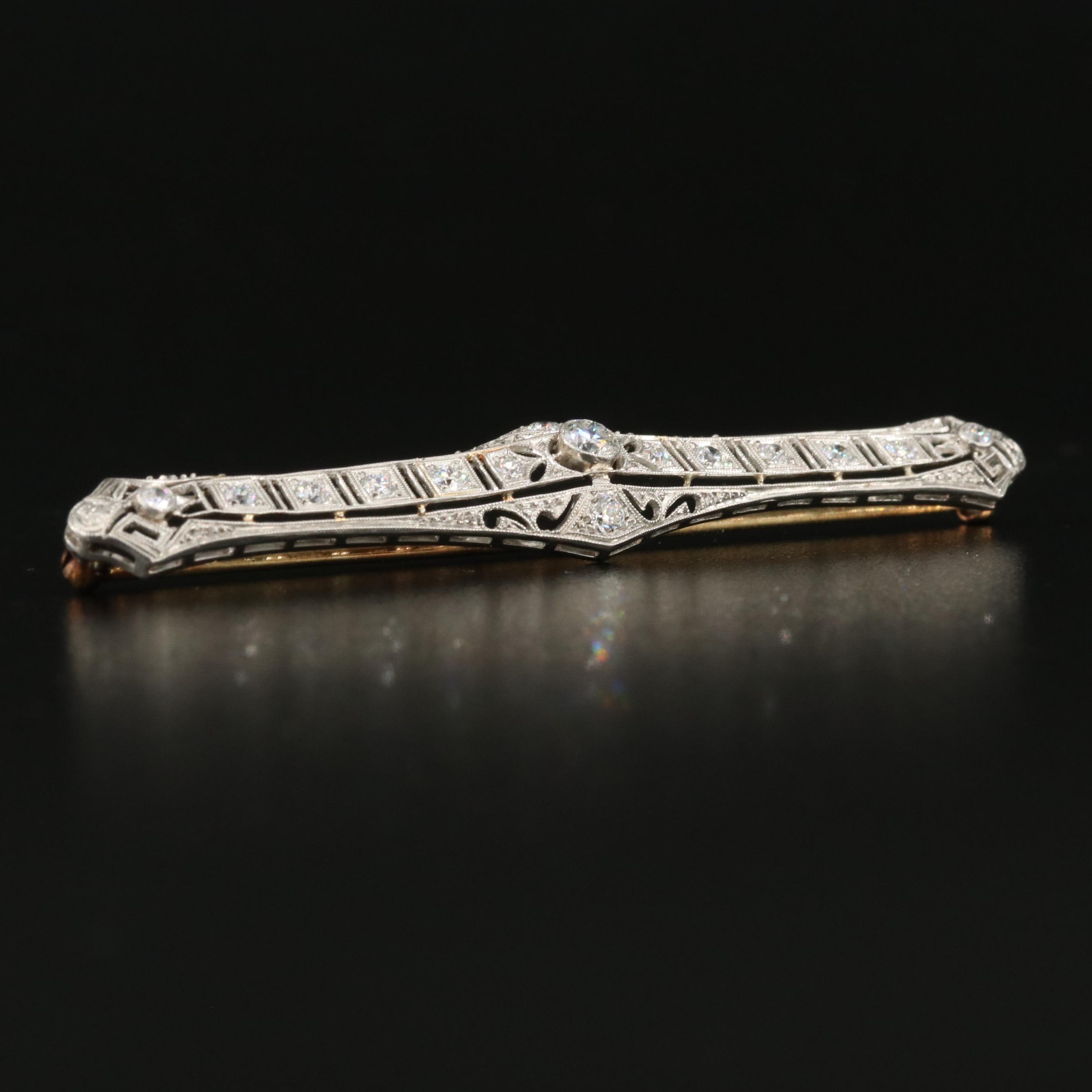 Edwardian Platinum 0.90 CTW Diamond Bar Brooch
