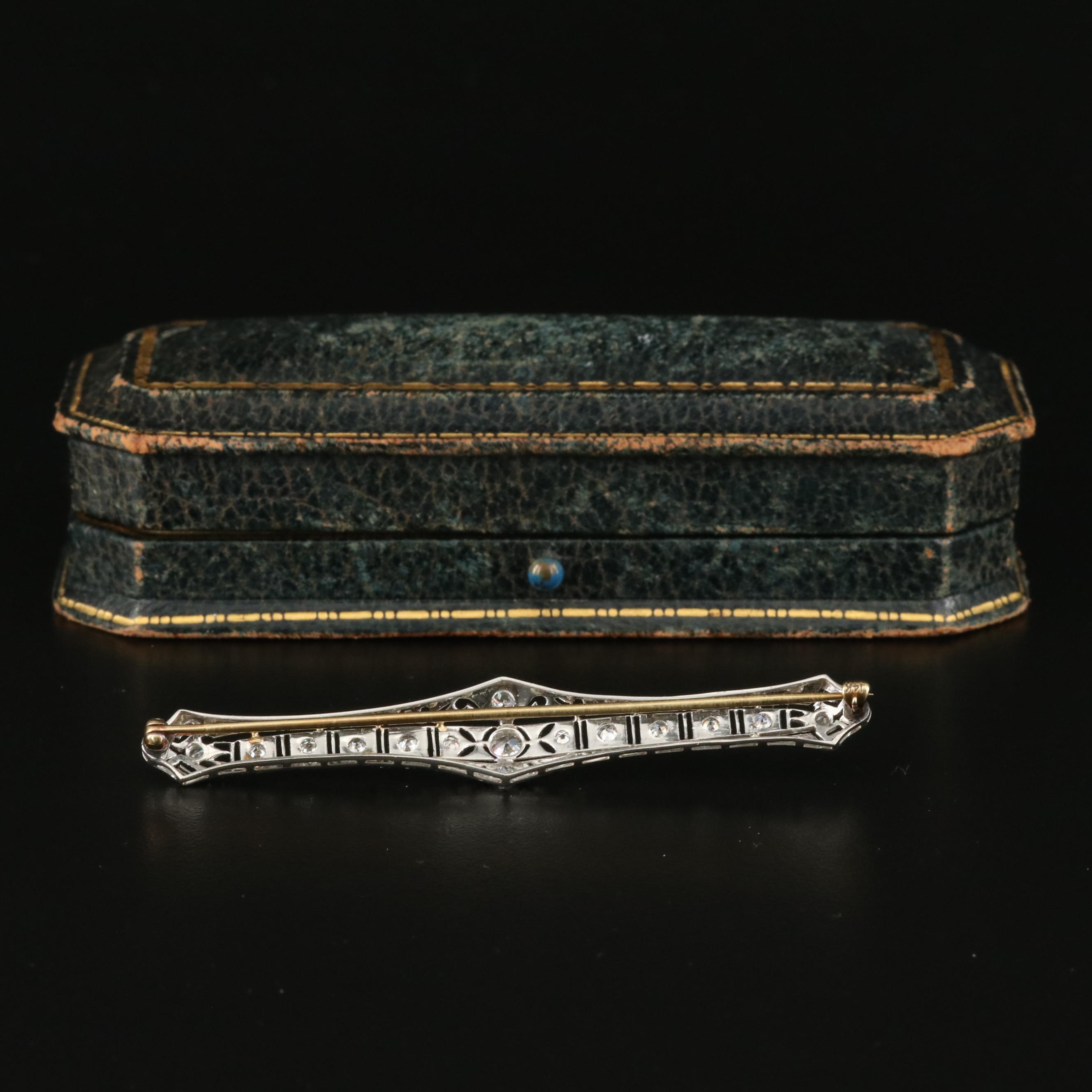 Edwardian Platinum 0.90 CTW Diamond Bar Brooch